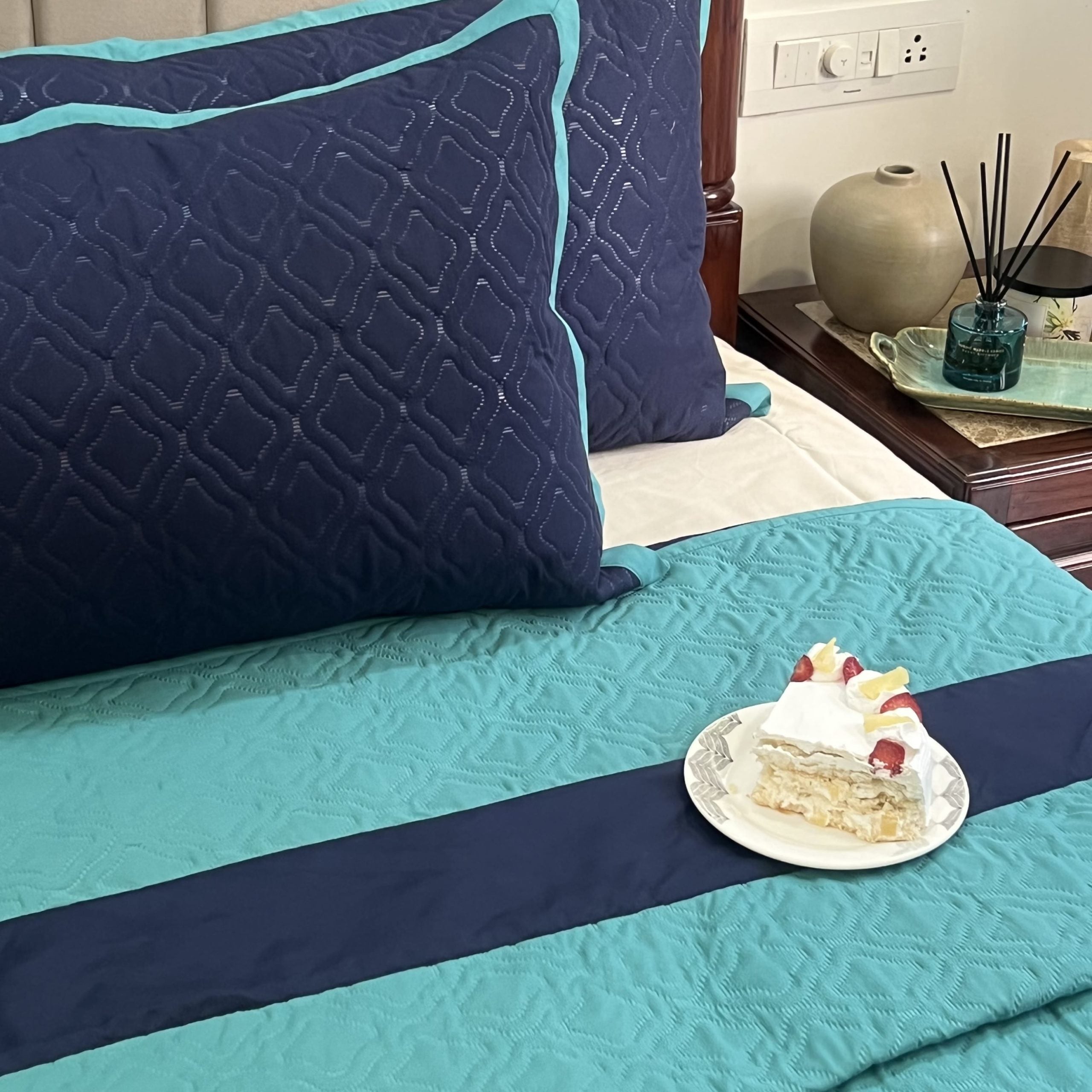 Quilted Navy Turquoise Bedspread