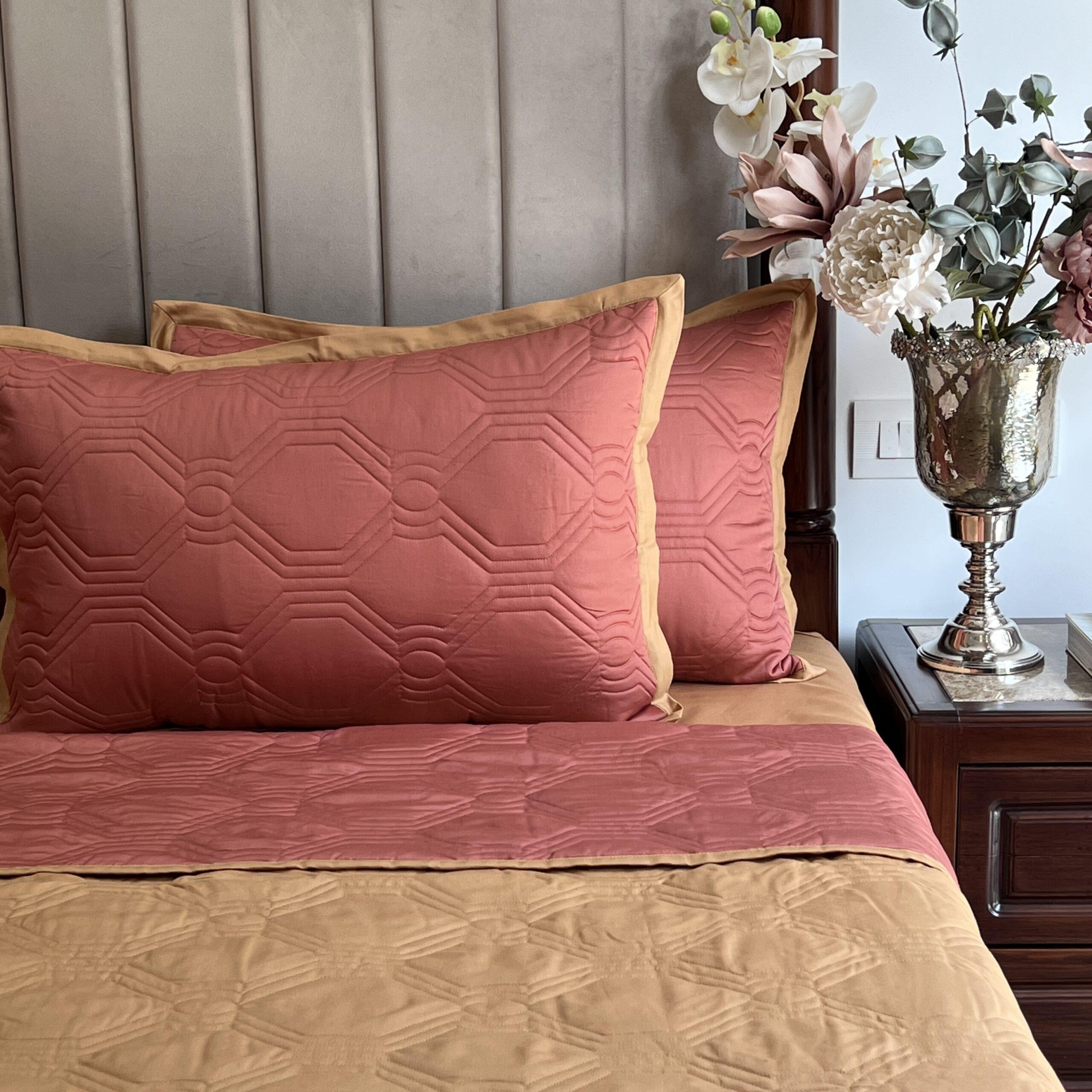 Quilted Terracotta And Honey Mustard Instar Reversible Bedspread