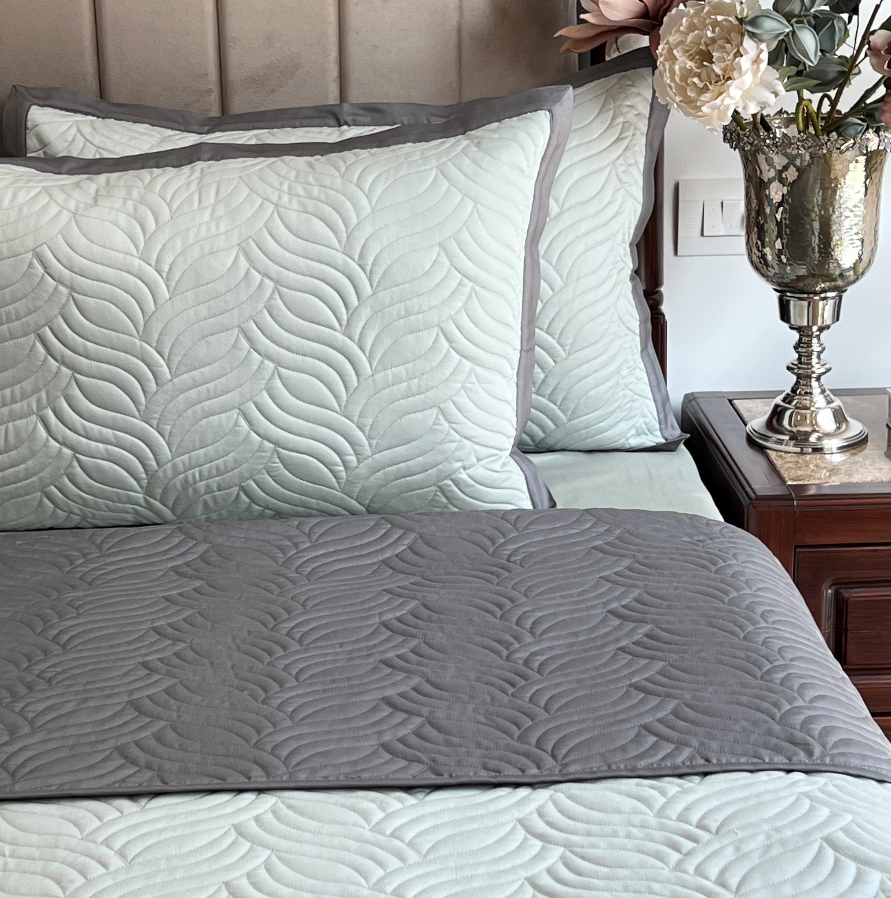 Comber Sage Green And Grey Cotton Rich Trousseau Set (10 PC Set)