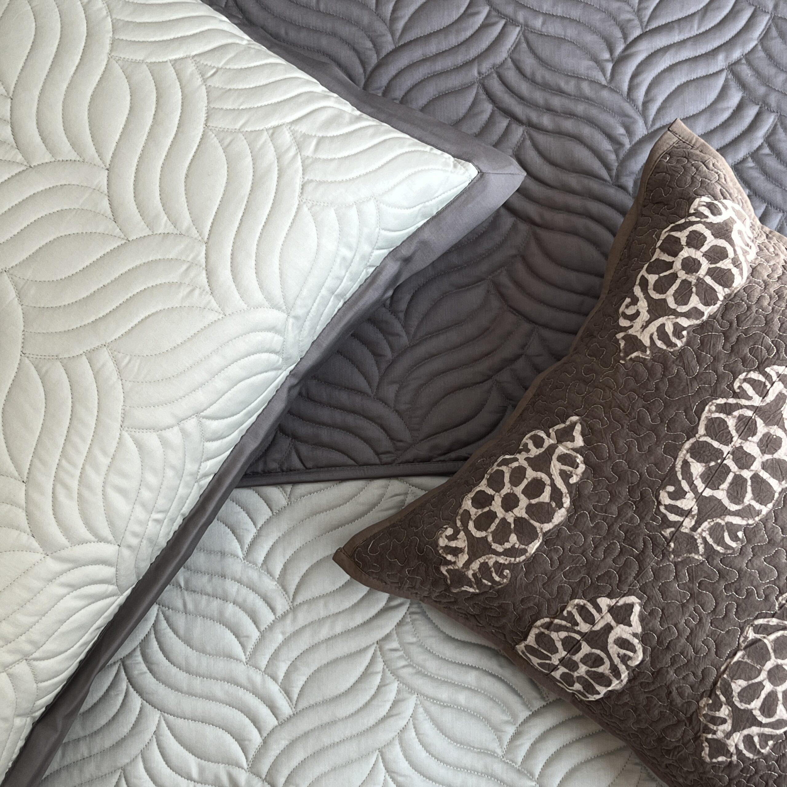 Quilted Sage Green and Grey Comber Reversible Bedspread