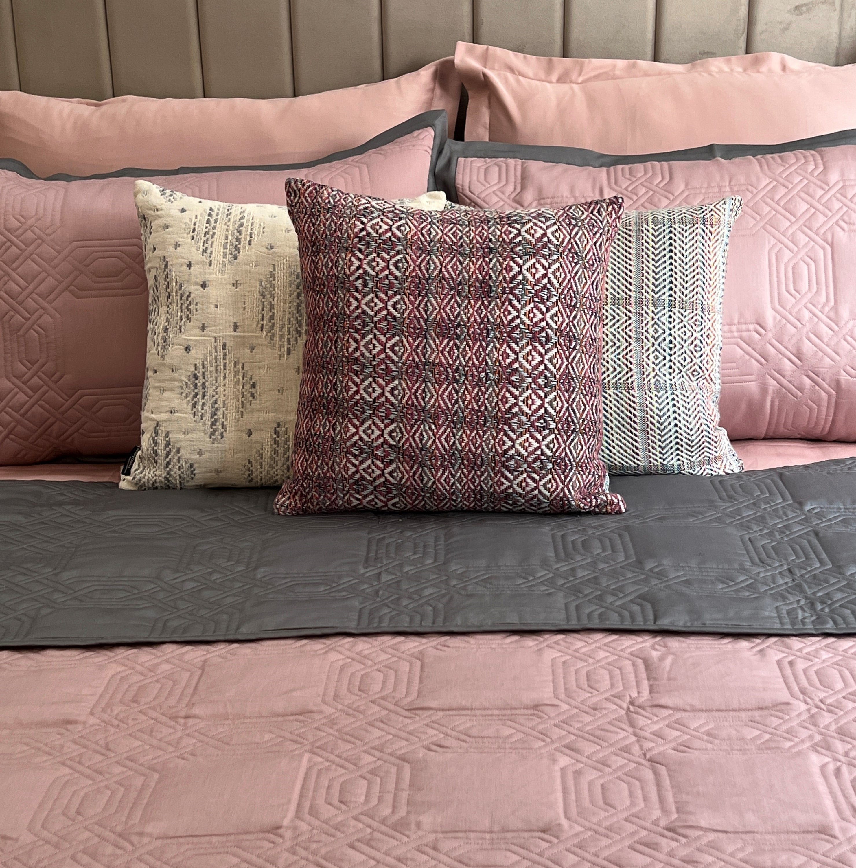 Ornate Old Rose And Dark Grey Cotton Rich Trousseau Set (10 PC Set)
