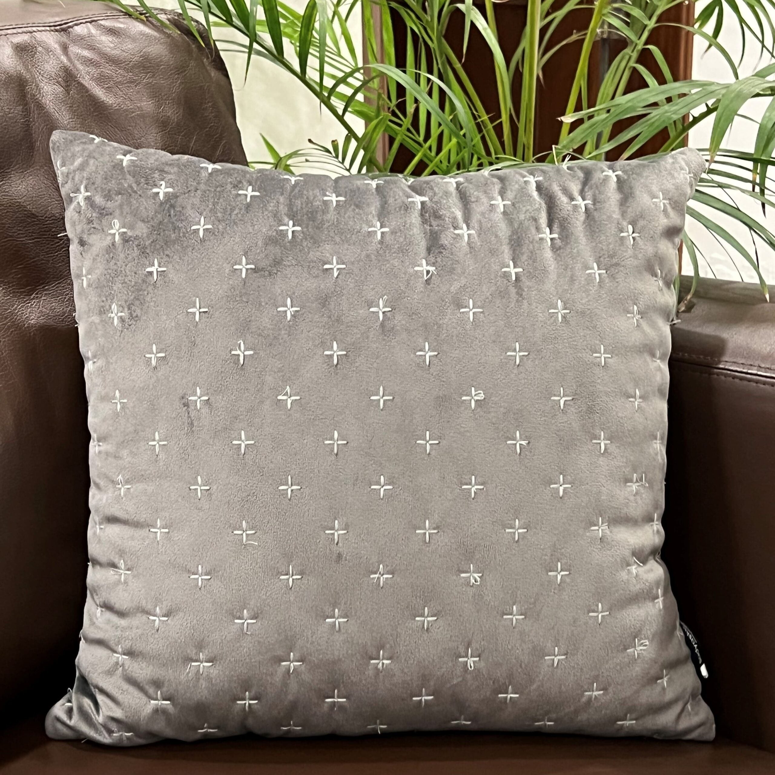 Decorative Sparkle Dark Grey Velvet Cushion Cover 16x16