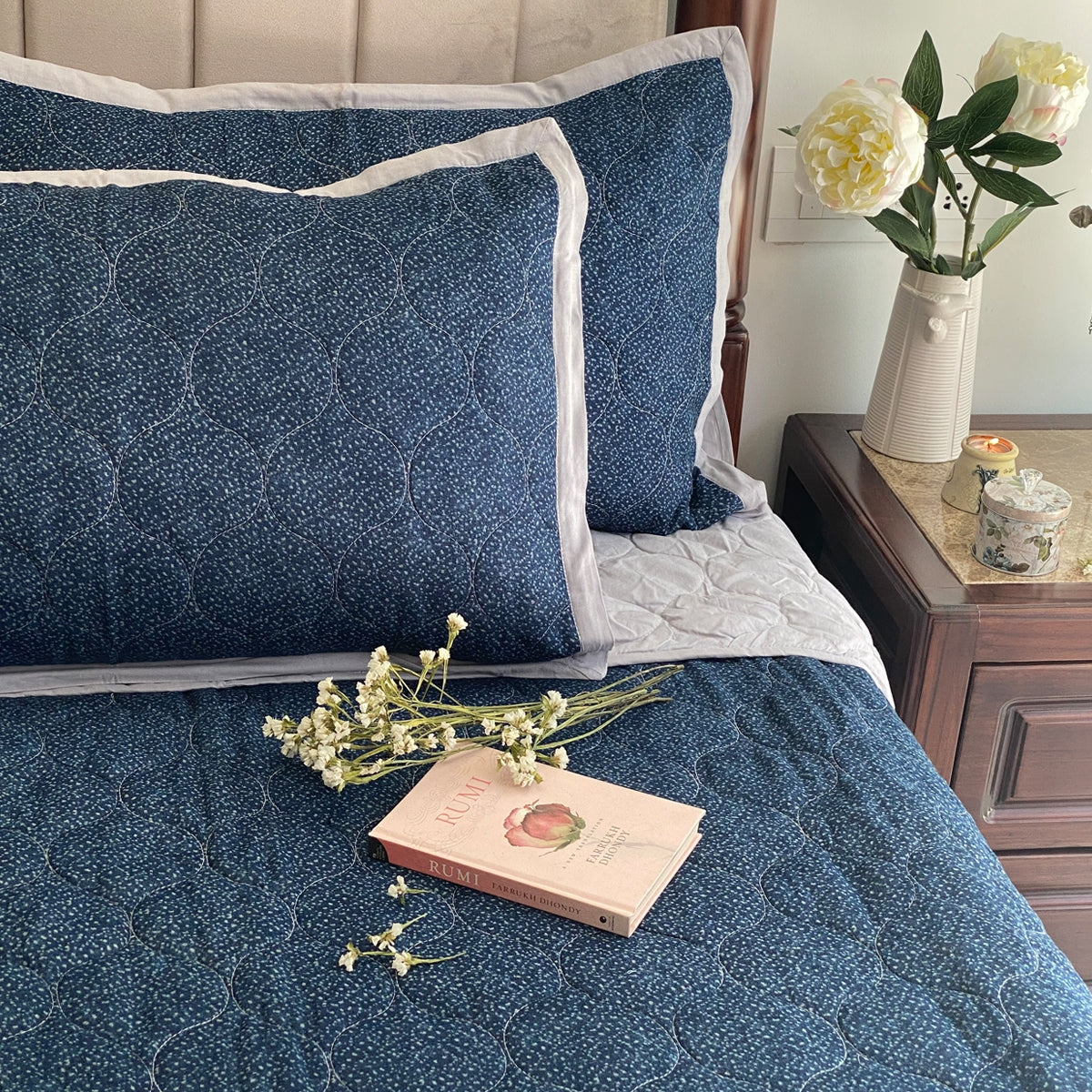 blue bedspread