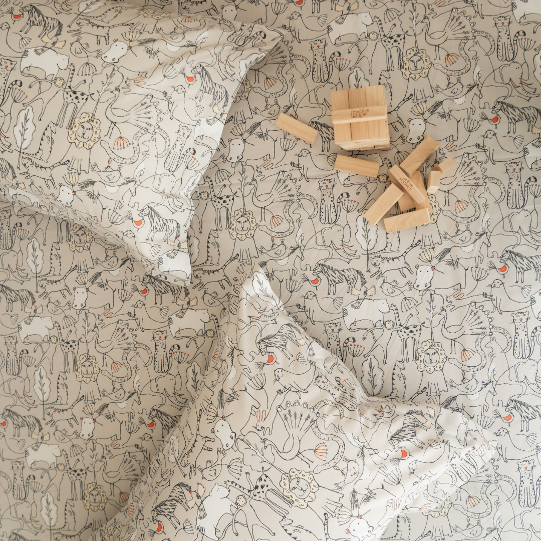 Wild Wonders Oats Beige and Ivory Kids Bedding Set (10 PC Set)