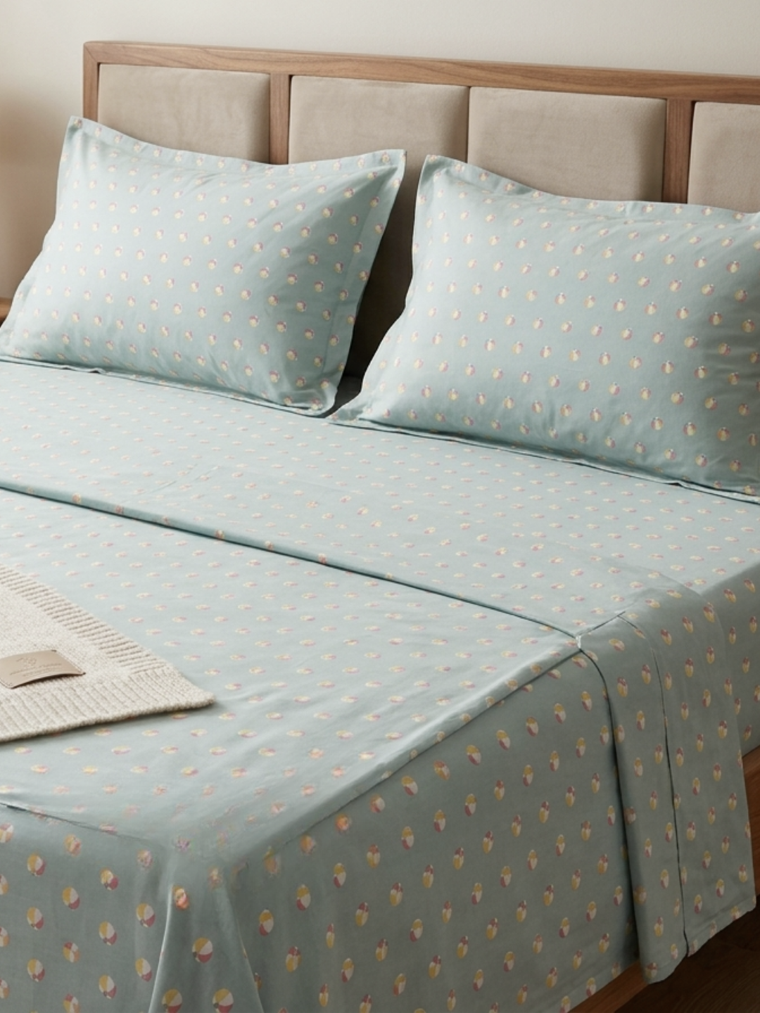 Kick Off Sage Green Printed Cotton Kids Bedsheet Set