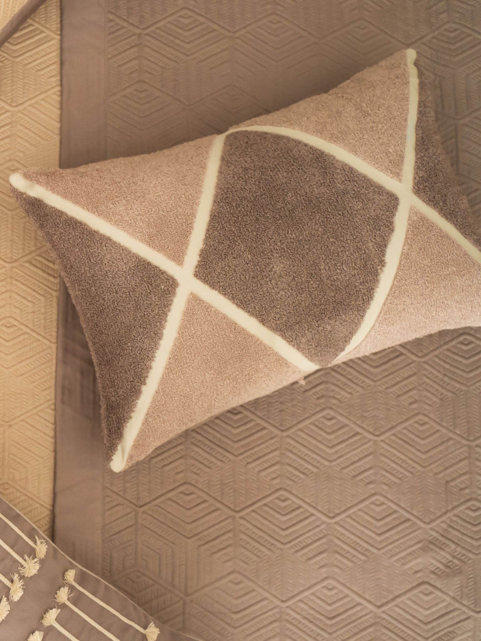 Kilim Cotton Embroidered Beige Cushion Cover 12" X 18"