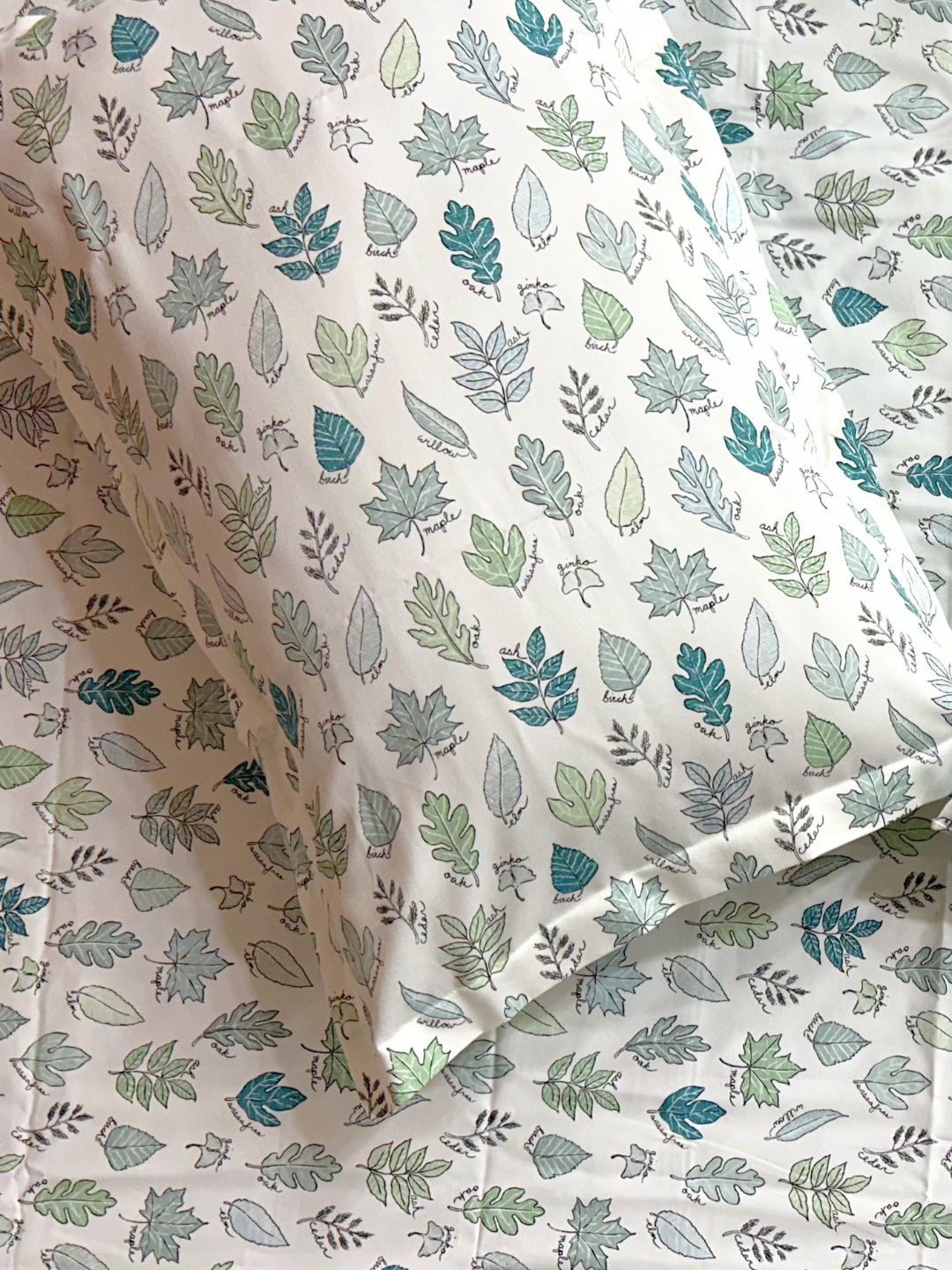 Little Leaves Ivory Printed Cotton Bedsheet Set