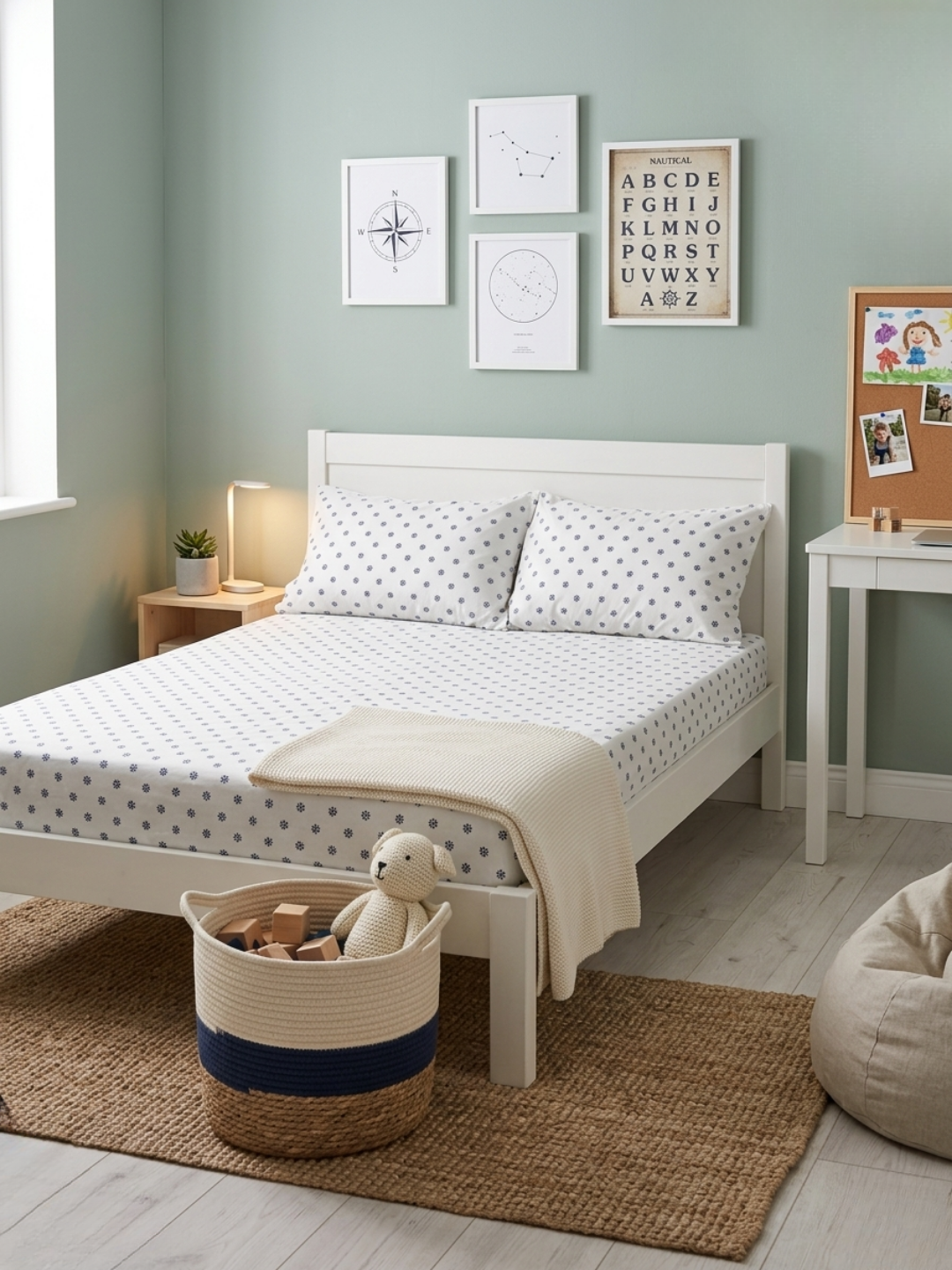 Little Sail Ivory Printed Cotton Kids Bedsheet Set