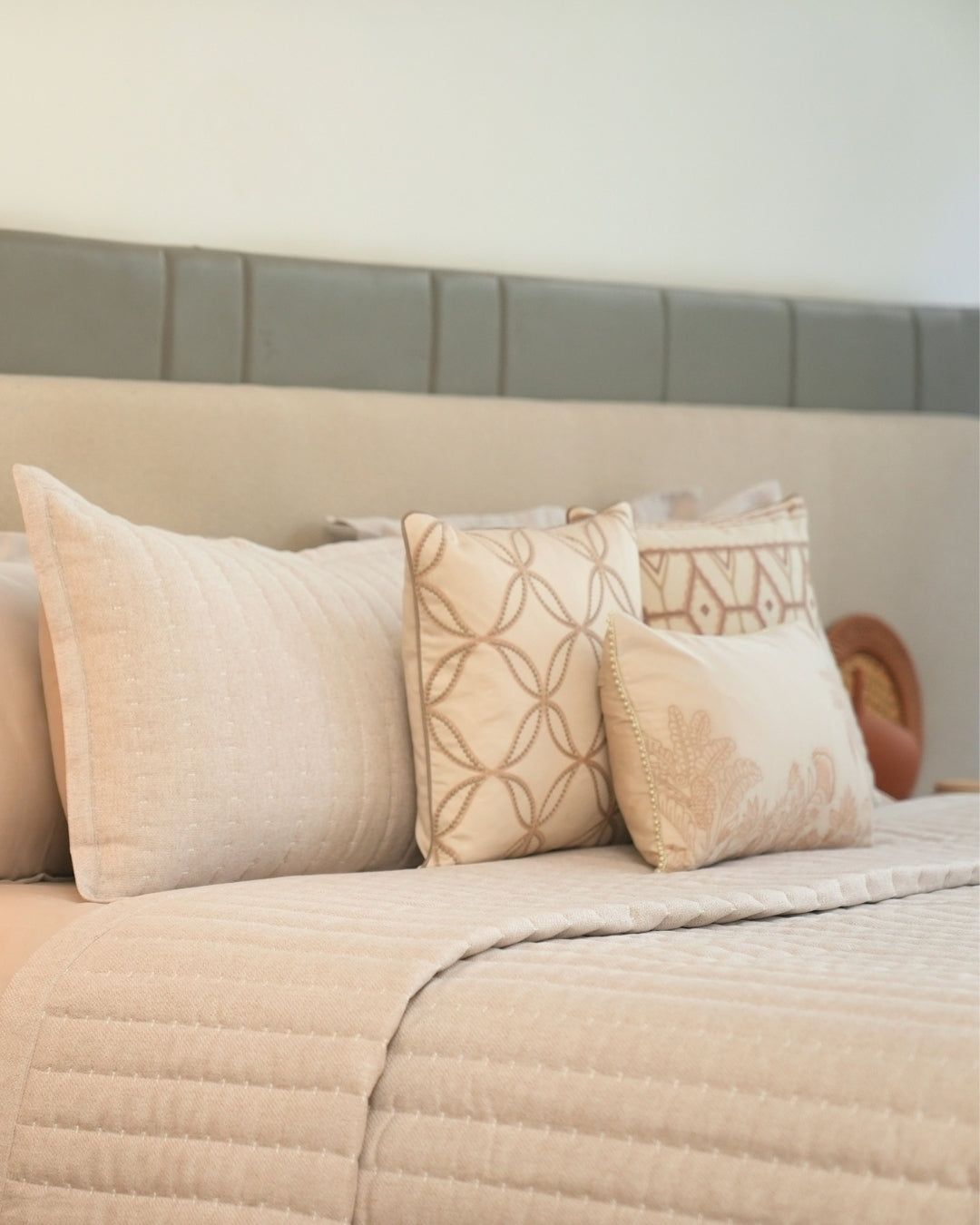 Lumina Beige Quilted Bedspread Set