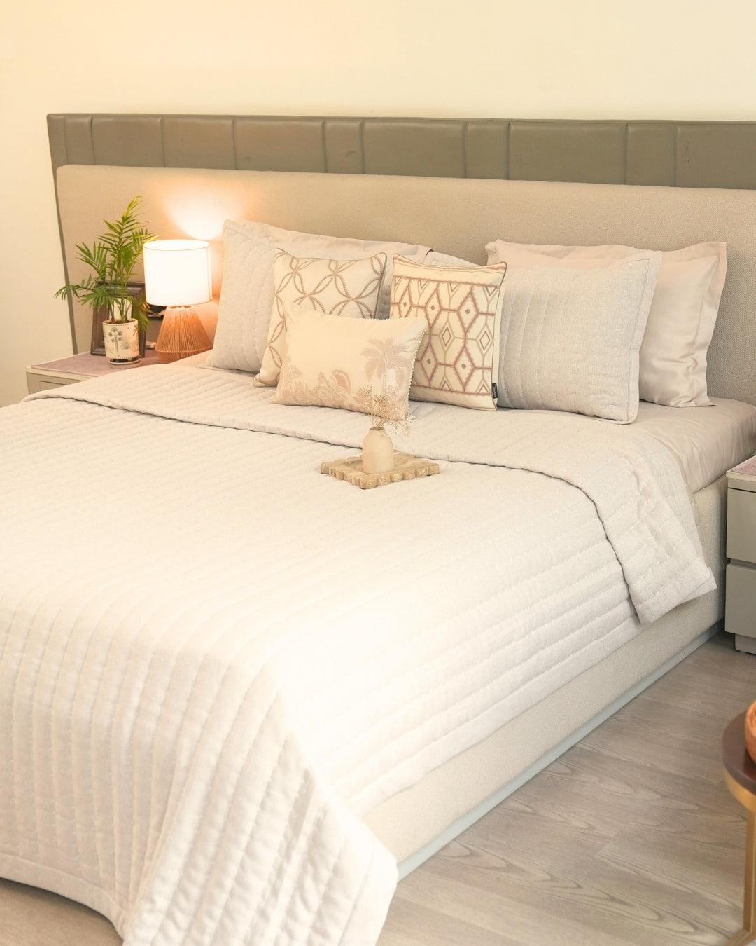 Lumina Beige Quilted Bedspread Set