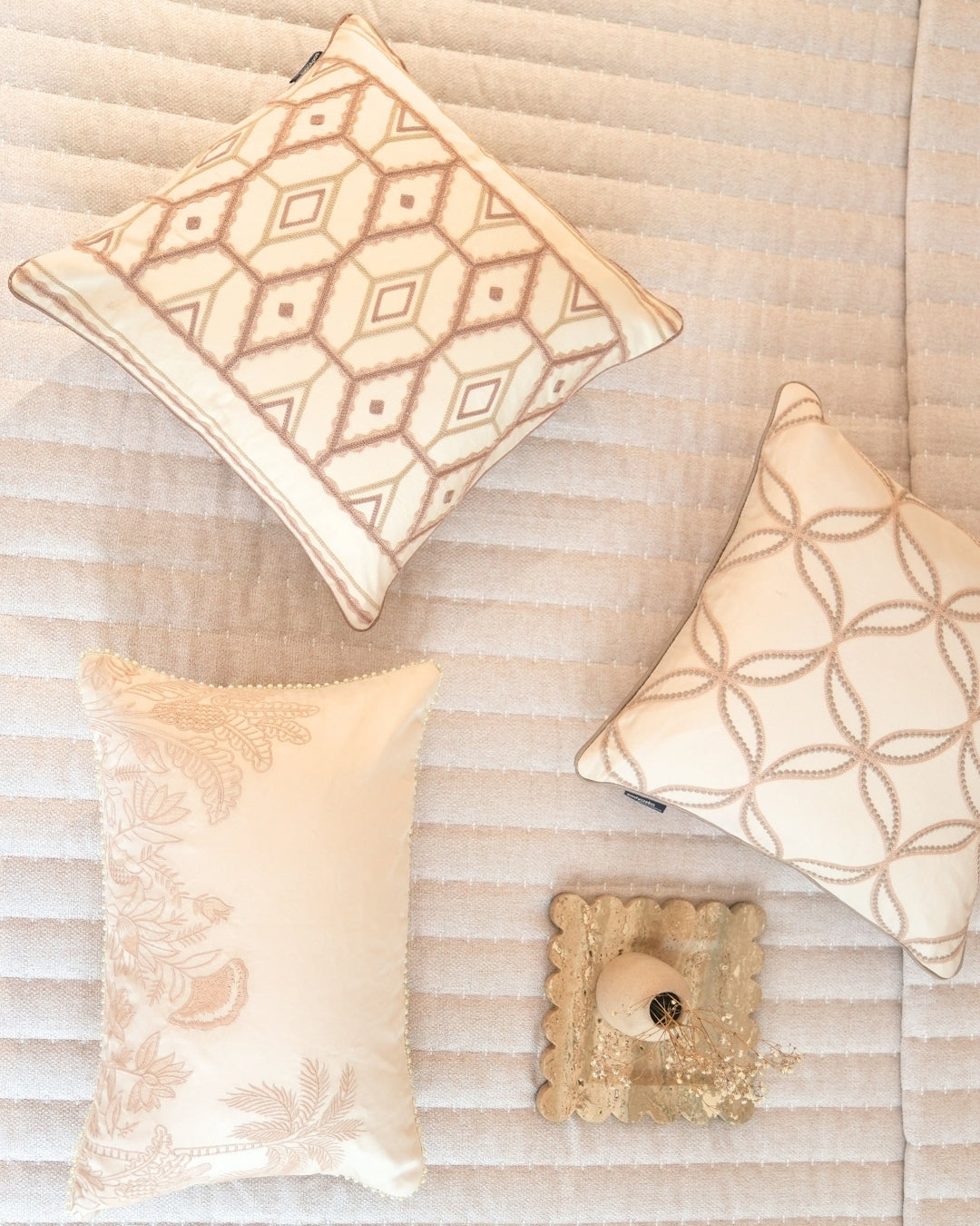 Lumina Beige Quilted Bedspread Set