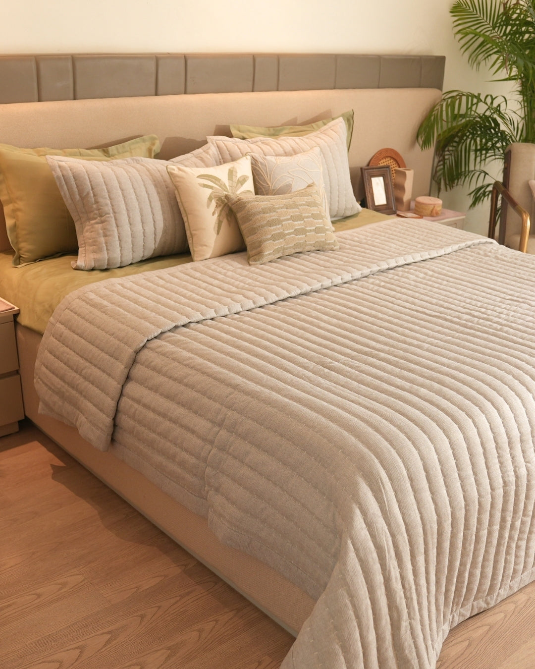 Lumina Grey Quilted Bedspread Set