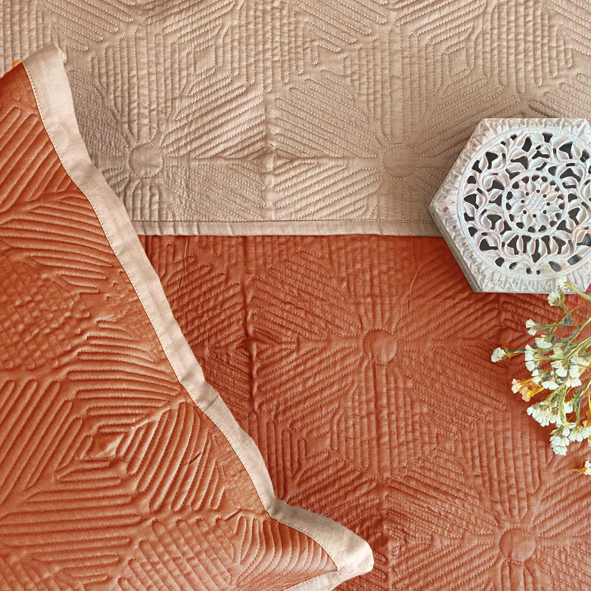Marble Rust and Hazel Beige Reversible Bedspread