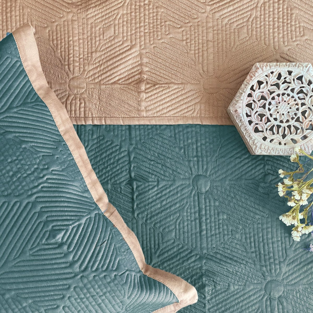 Marble Teal and Taupe Reversible Bedspread