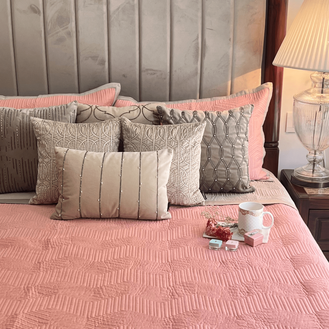 Coral and Beige Mosaic Cotton Trousseau Set (13 PC Set)