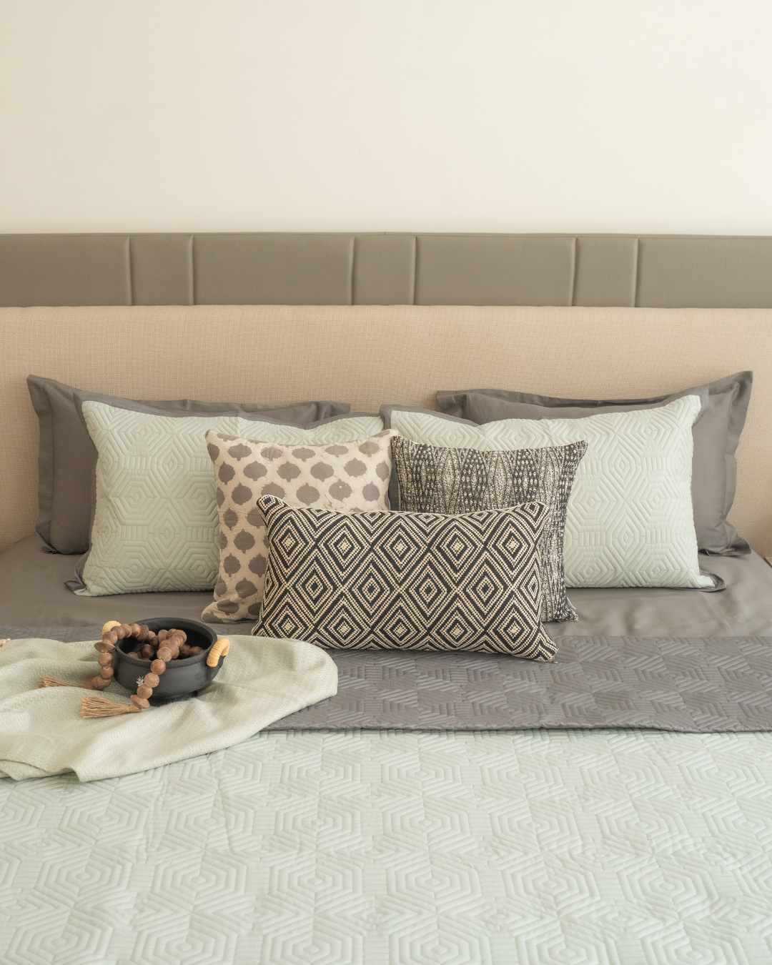 Macao Sage Green And Dark Grey Cotton Rich Trousseau Set (10 PC Set)