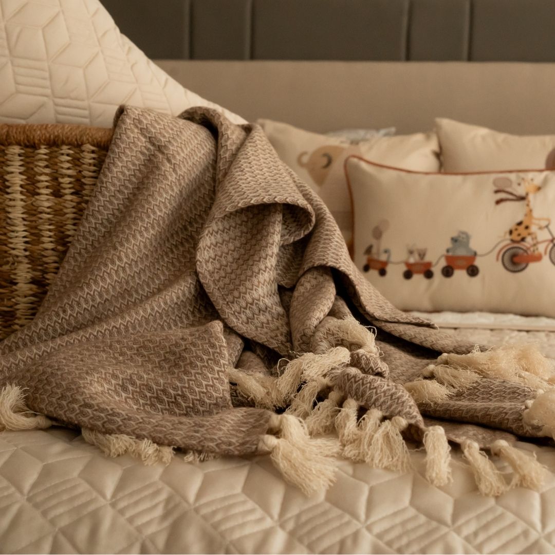 Marbella Latte Woven Throw with Euro Shams