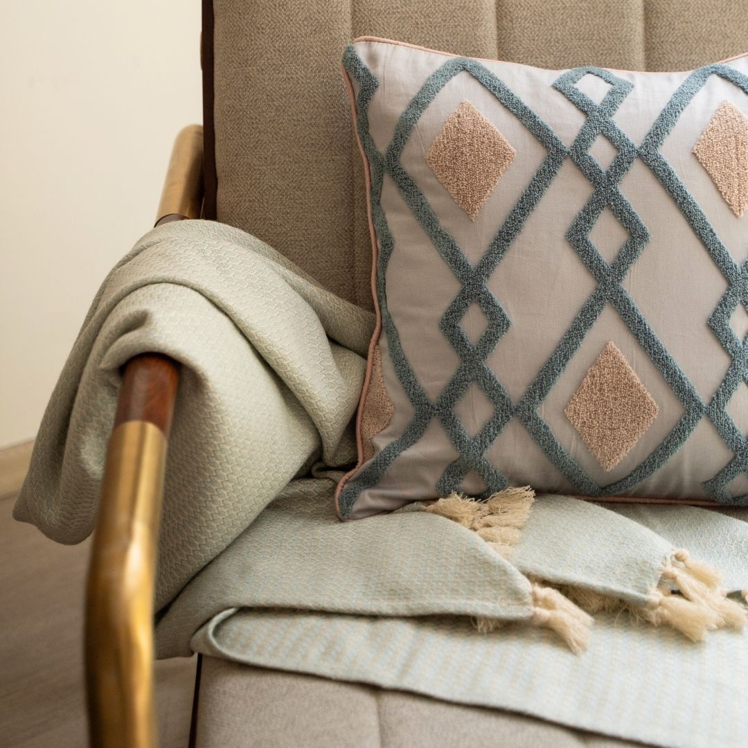 Marbella Mist Woven Throw with Cushion Covers - Main Image