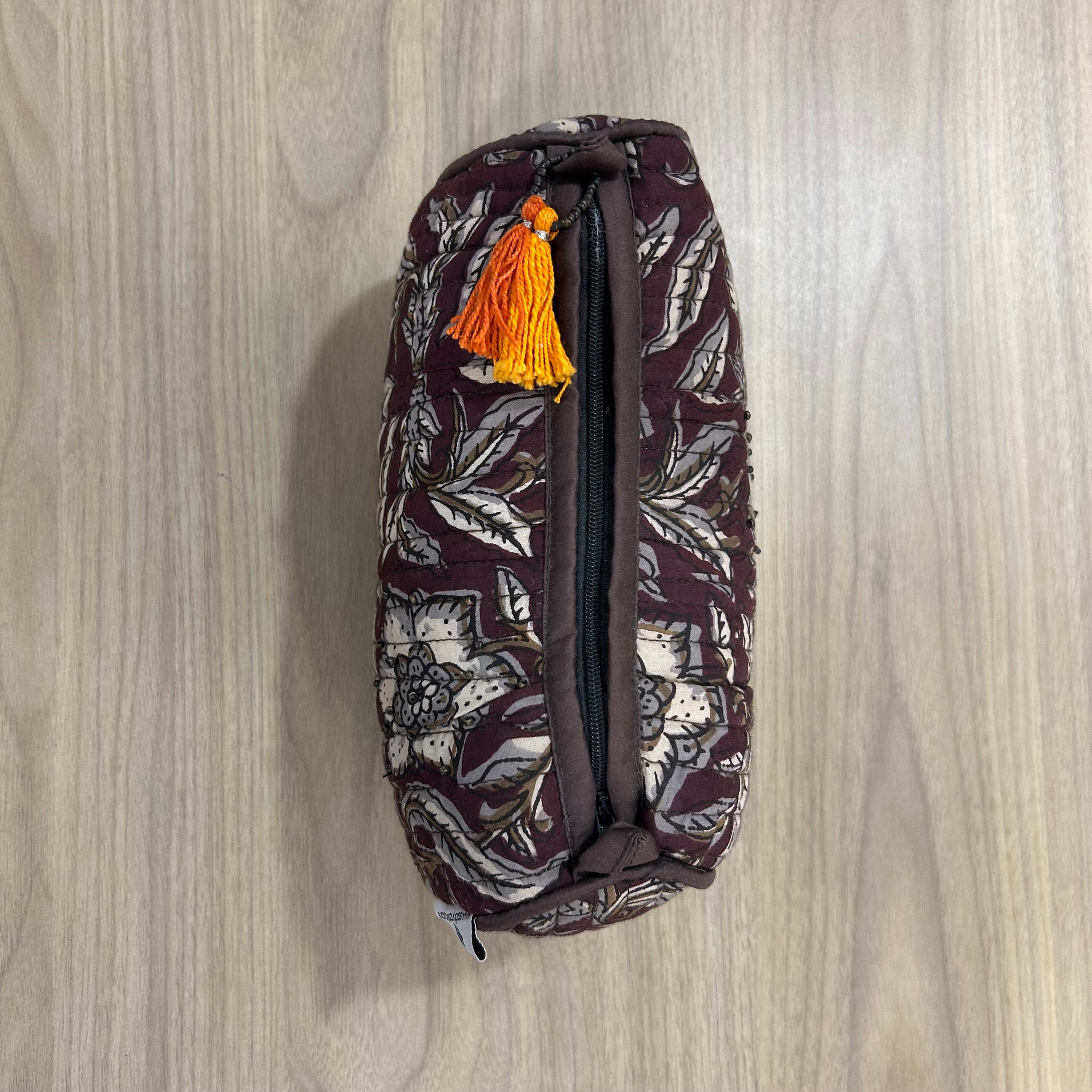 Brown Printed Cotton Medium Size Quilted Wedding Jewelry Pouch / Cosmetic / Make Up Case Multifunction Storage