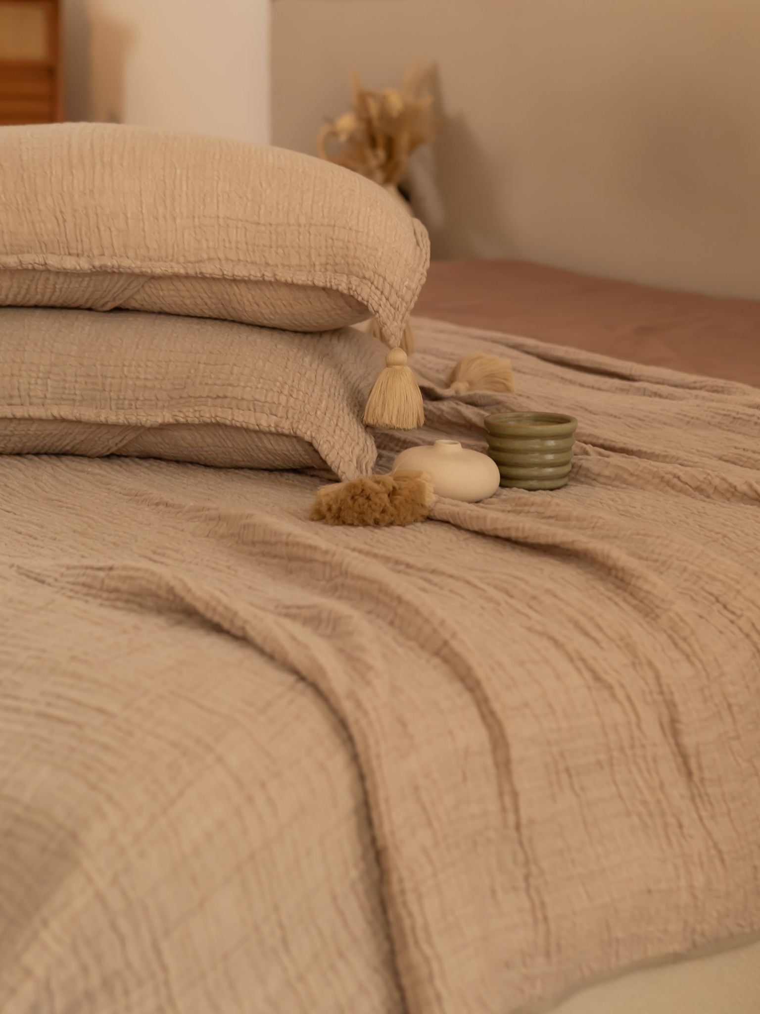 Meraki Beige Woven Bedspread