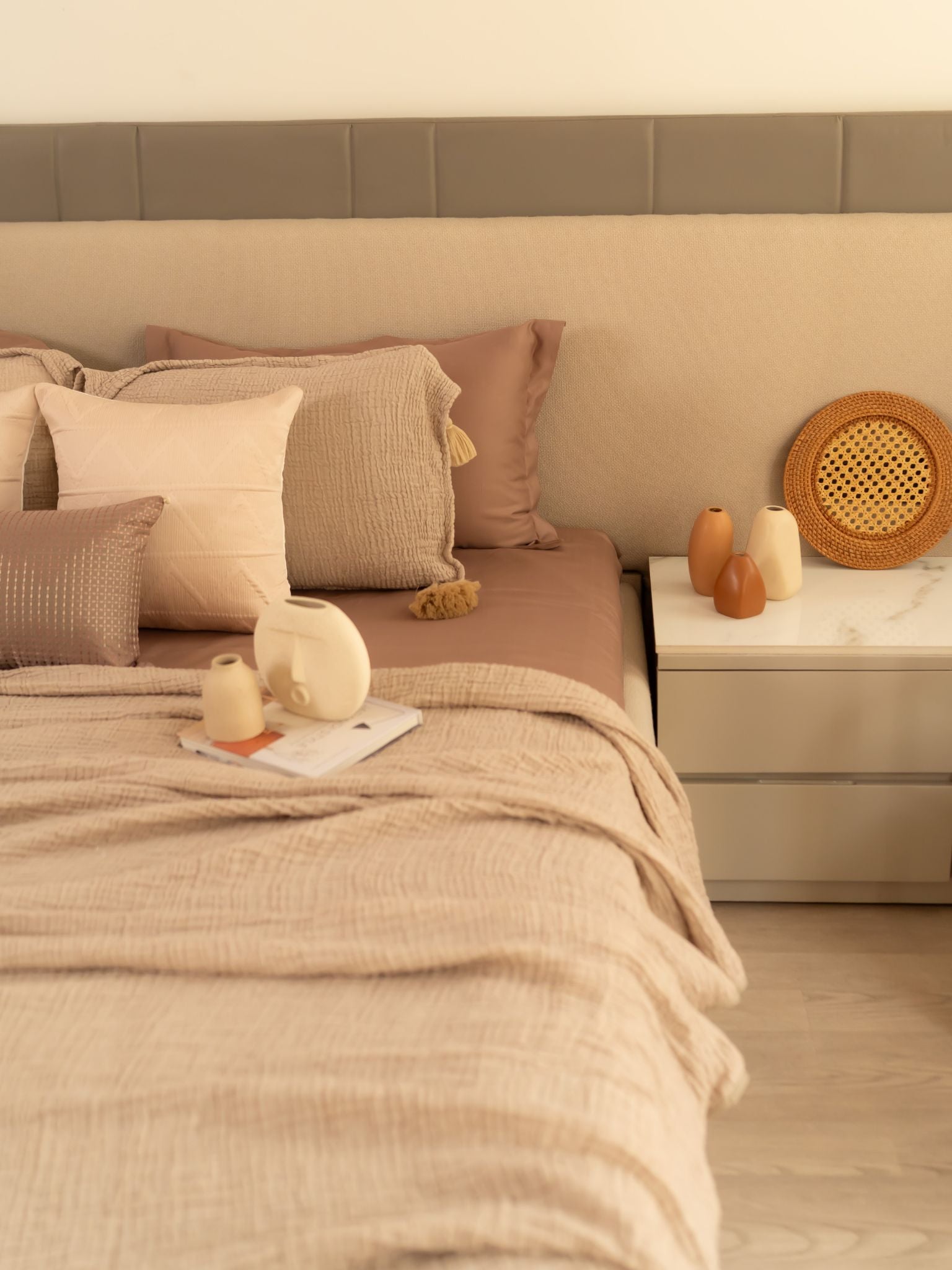 Meraki Beige Woven Bedspread