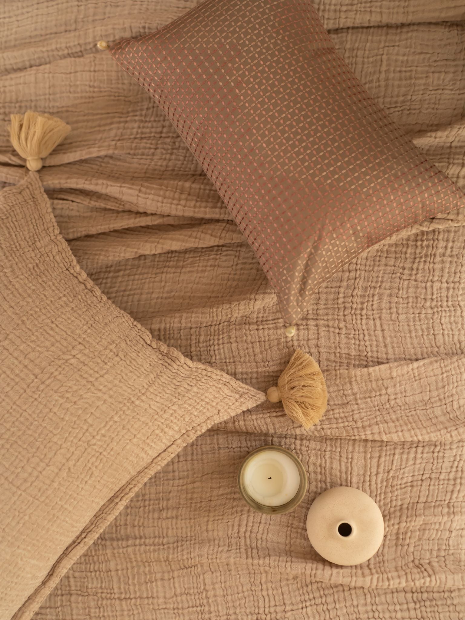Meraki Beige Woven Bedspread