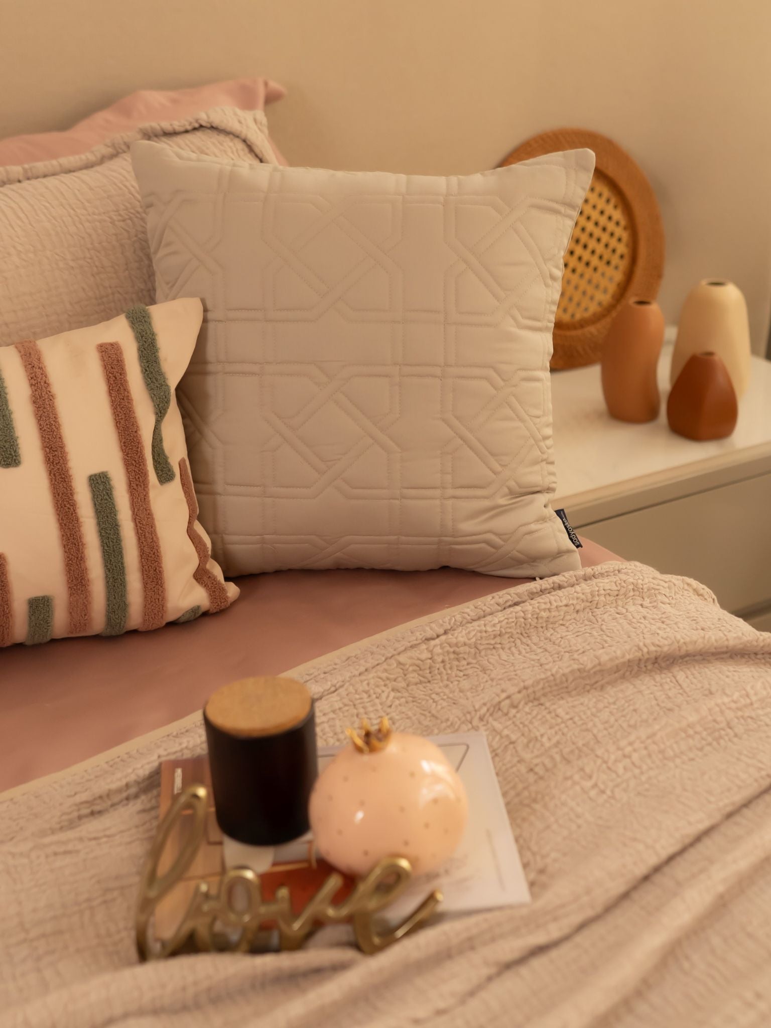 Greige Meraki Cotton Woven Bedding Gift Set (10 PC Set)