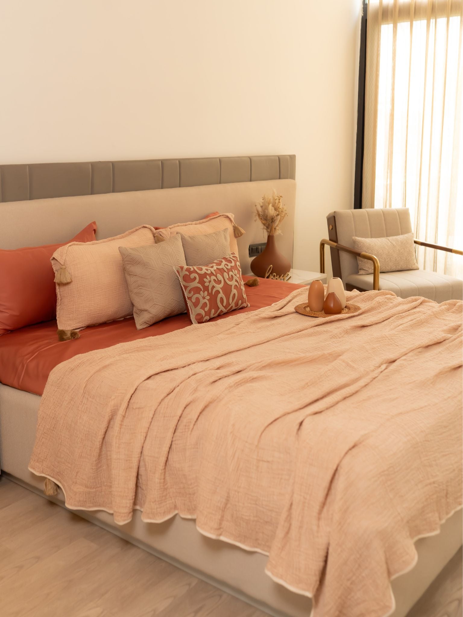 Peach Meraki Cotton Woven Bedding Gift Set (10 PC Set)