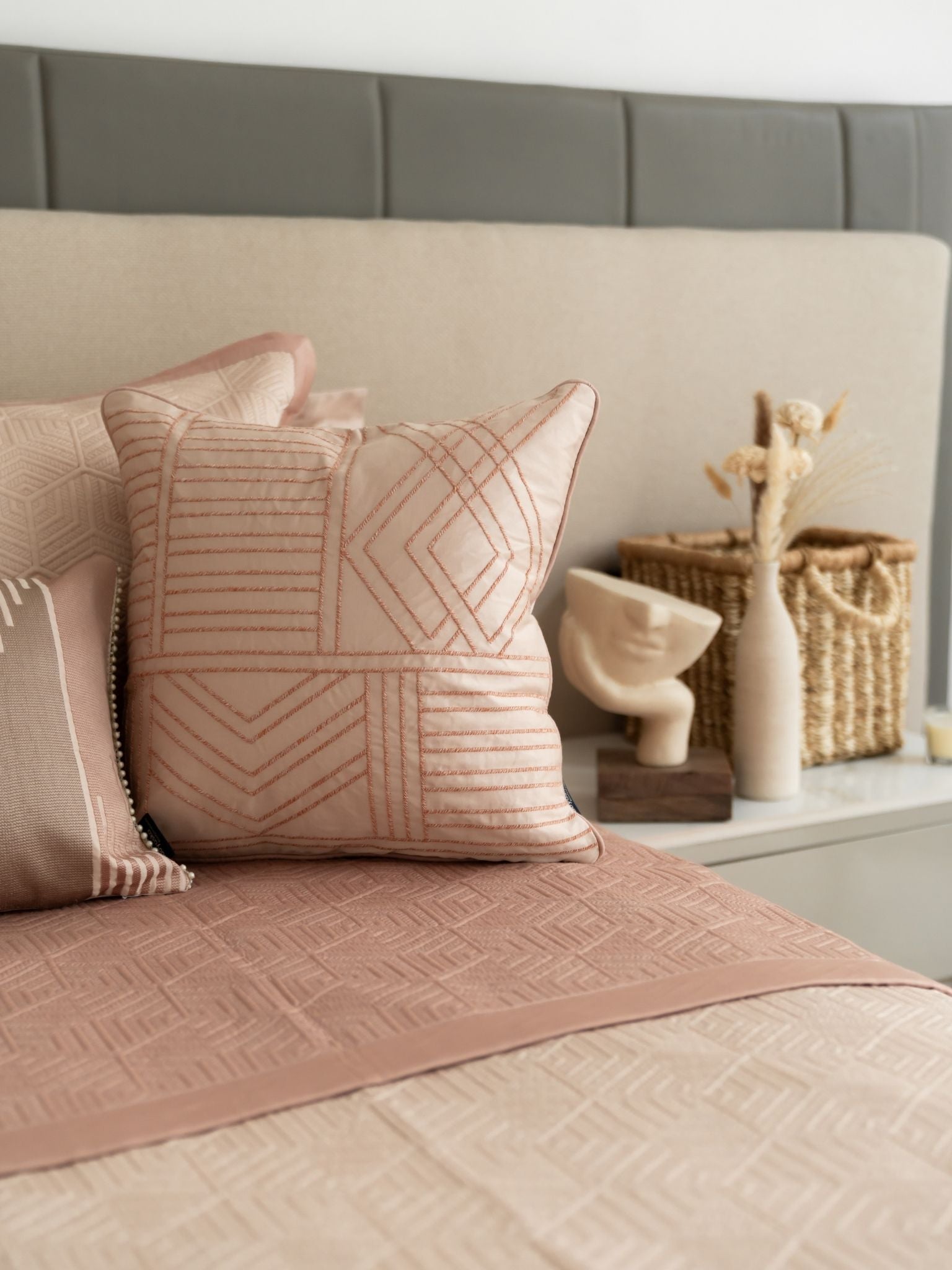 Altima Cotton Embroidered Buff Cushion Cover 16" X 16"