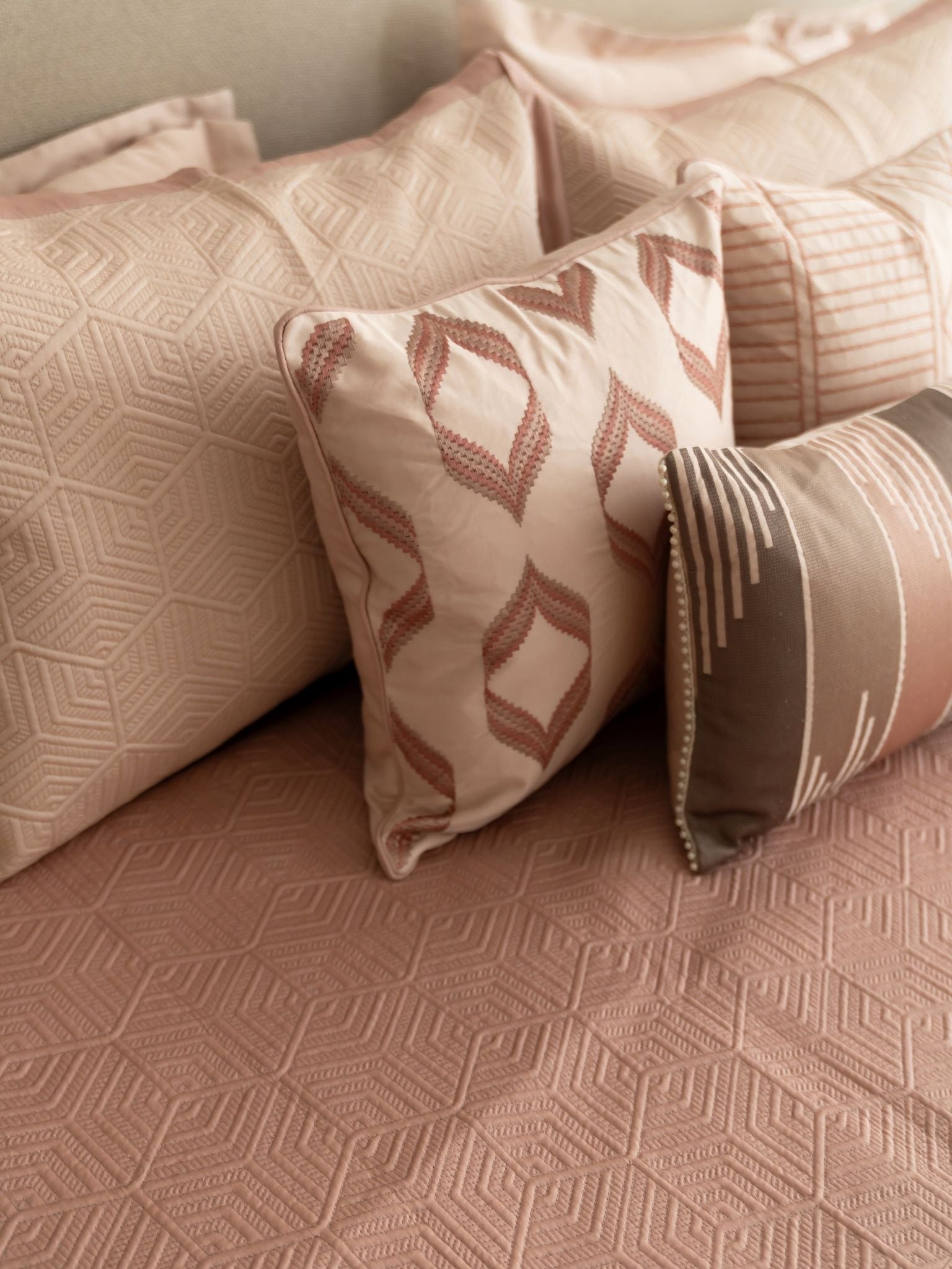 Reve Rose Cotton Embroidered Buff Cushion Cover 16" X 16"