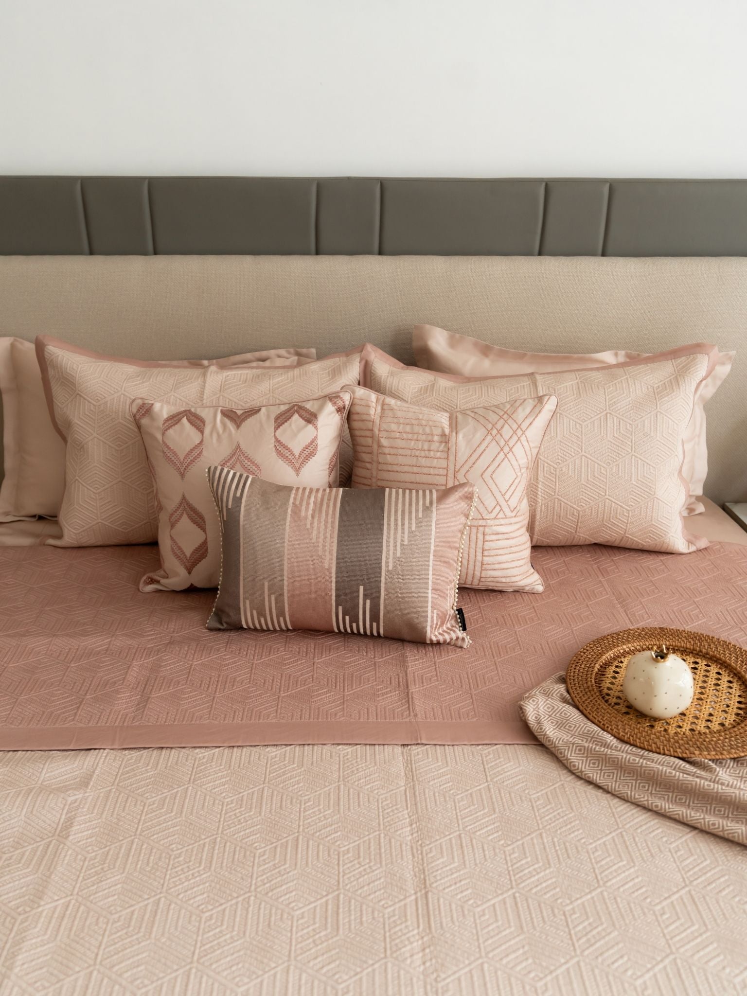 Mirth Rose and Buff Cotton Reversible Bedspread