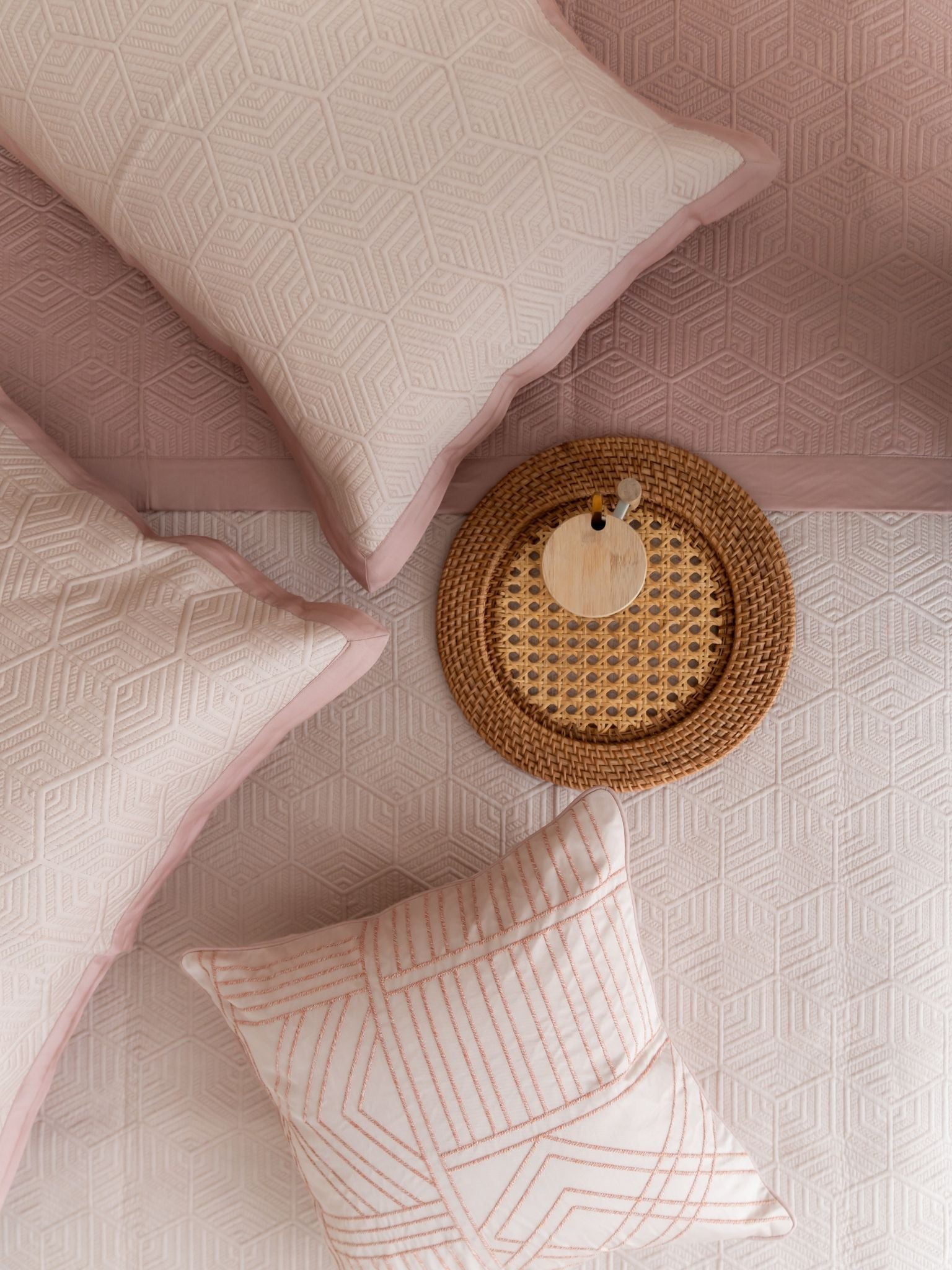 Mirth Rose and Buff Cotton Reversible Bedspread