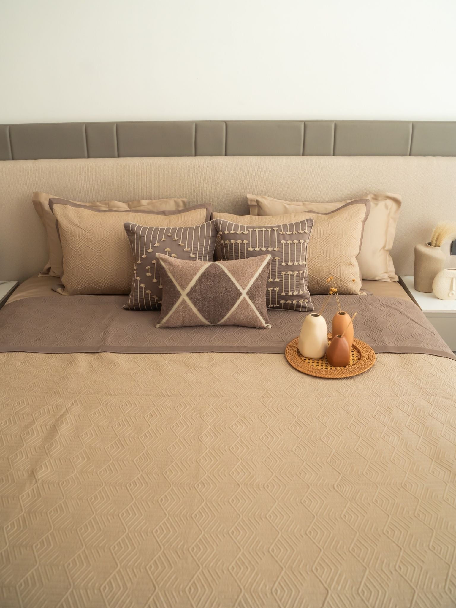 Mirth Sand and Taupe 300TC Cotton Bedding Set (10 PC Set)