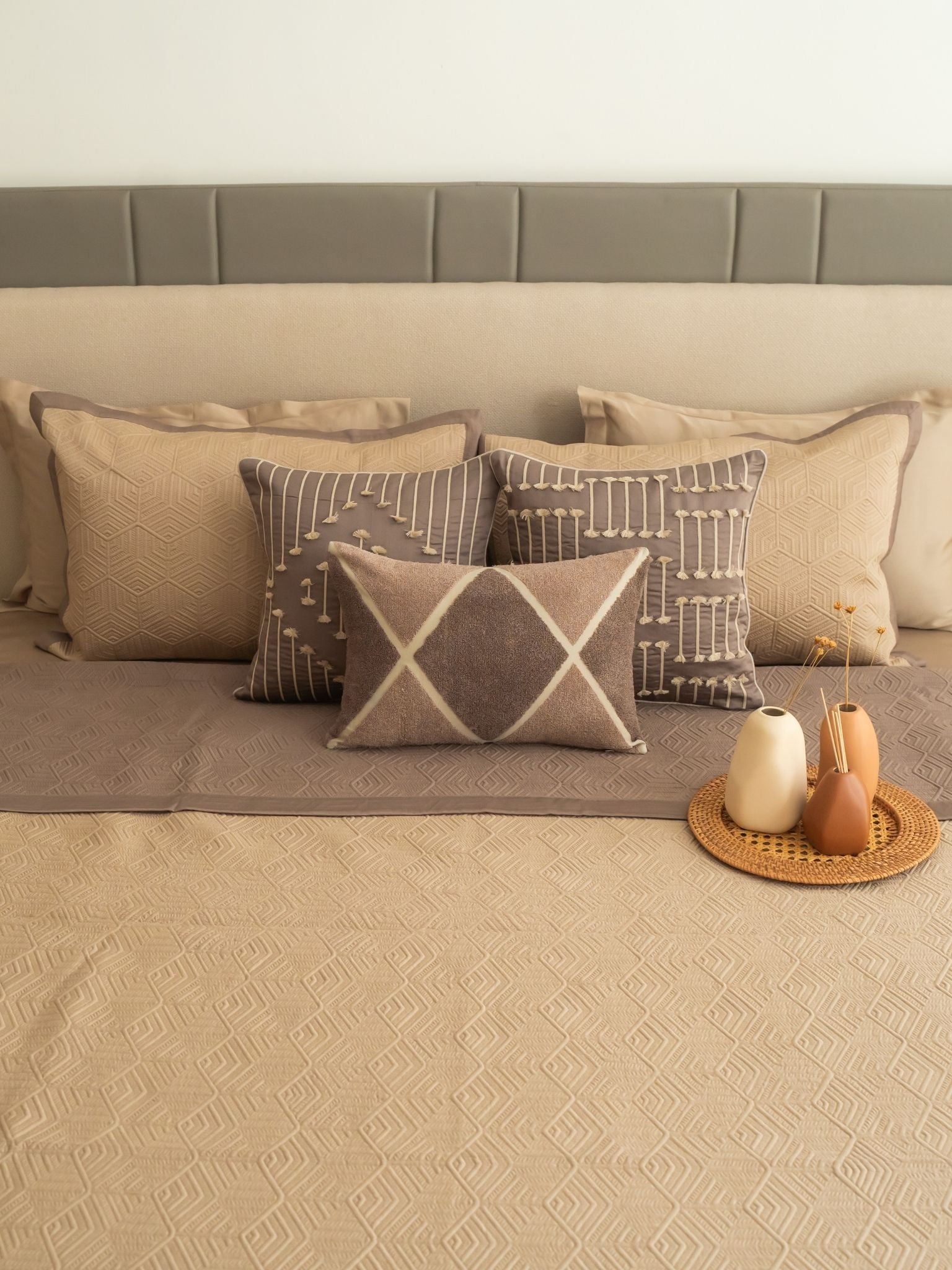 Mirth Sand and Taupe Cotton Reversible Bedspread