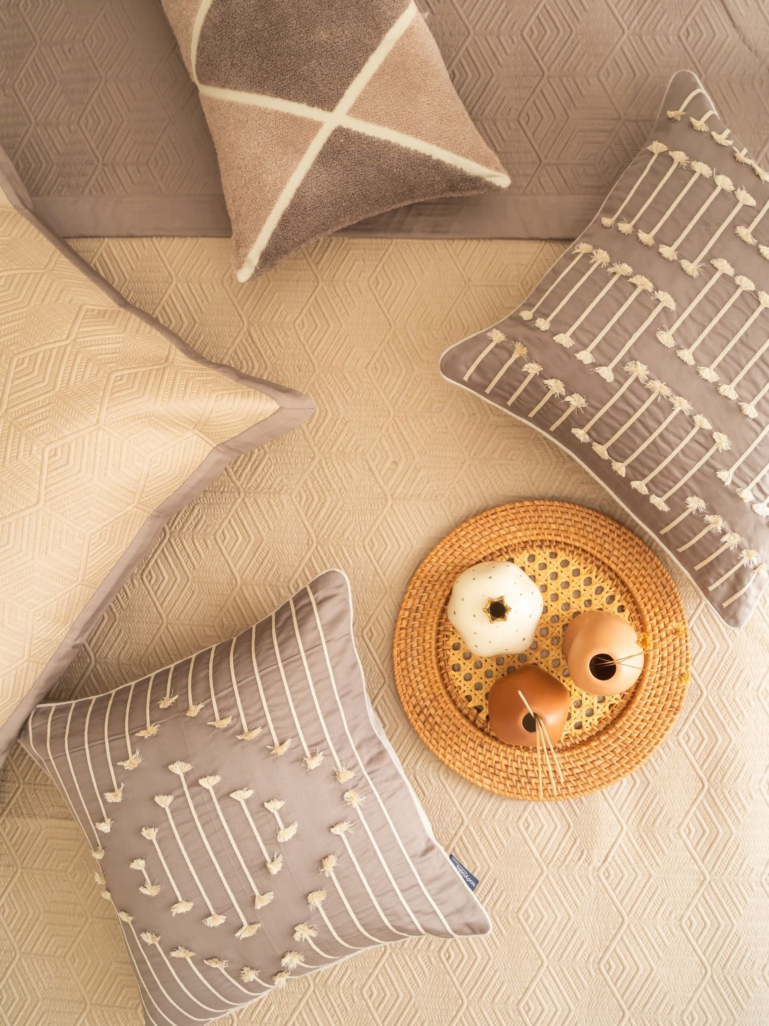 Mirth Sand and Taupe 300TC Cotton Bedding Set (10 PC Set)