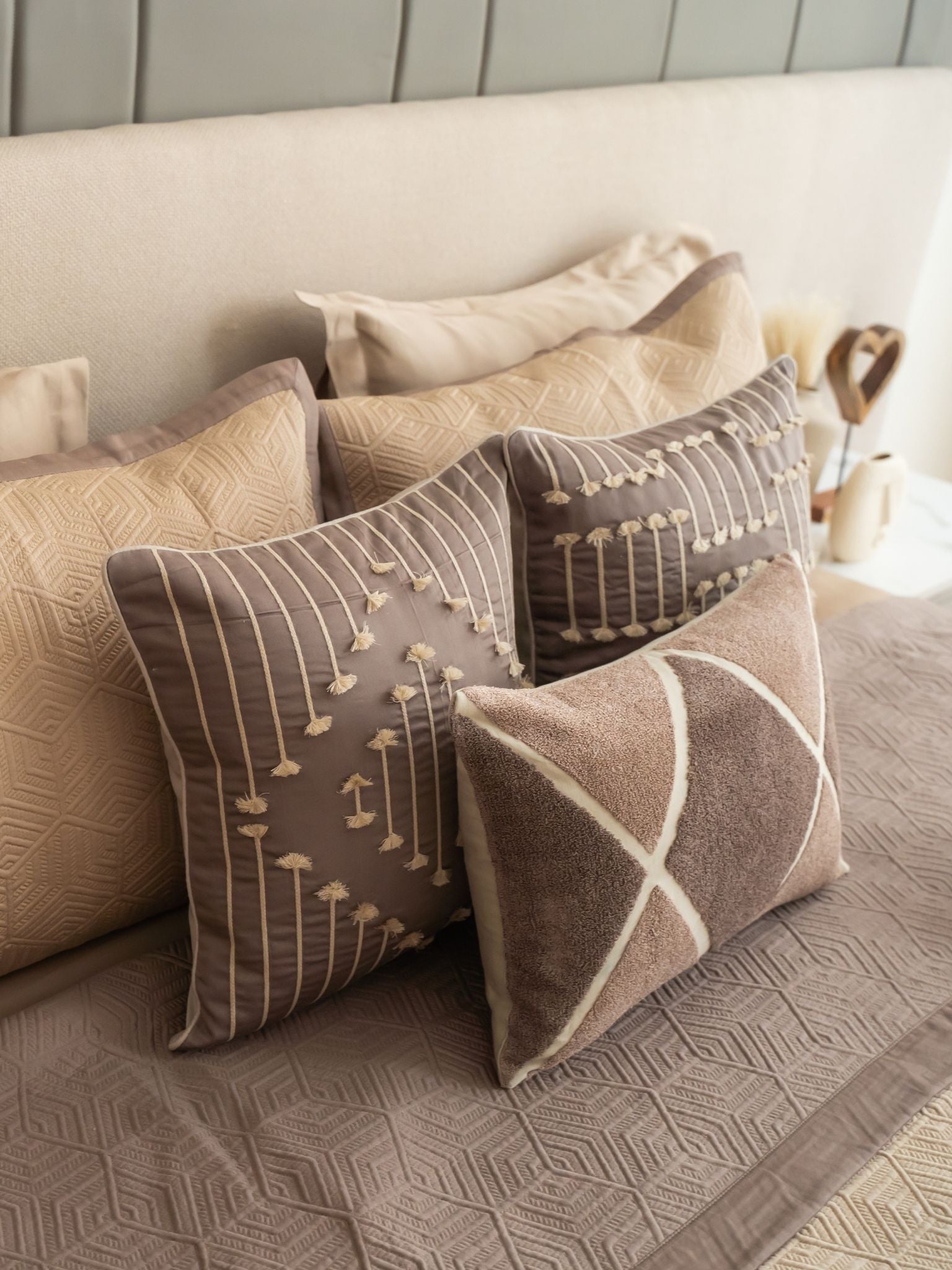 Cairo Cotton Embroidered Taupe Cushion Cover 16" X 16"