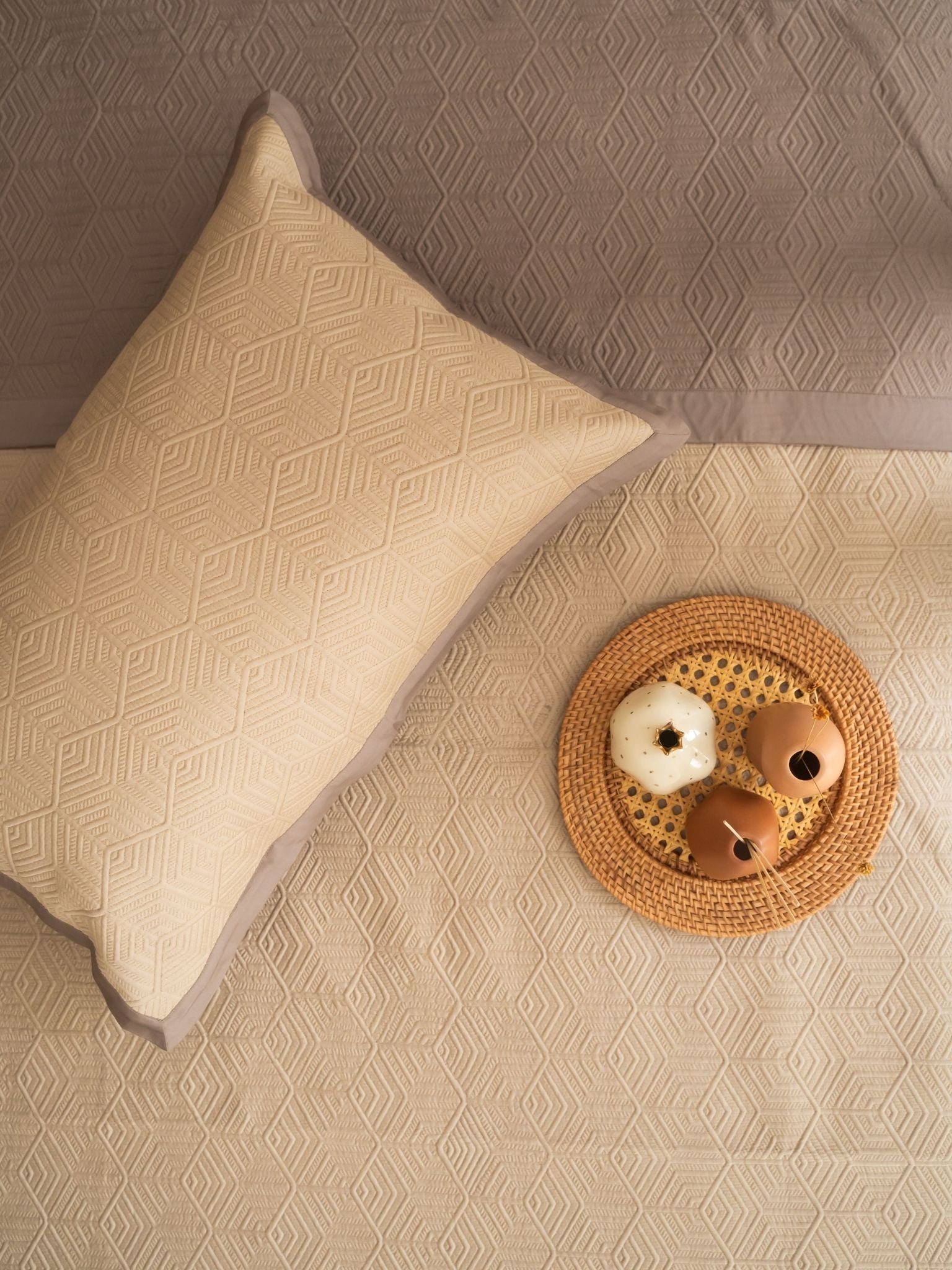 Mirth Sand and Taupe Cotton Reversible Bedspread