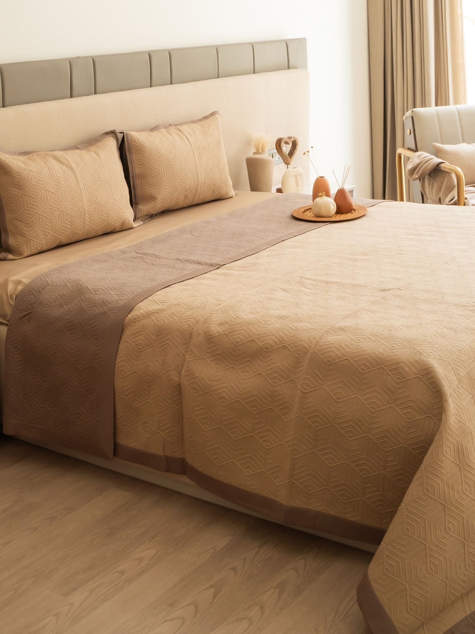 Mirth Sand and Taupe Cotton Reversible Bedspread