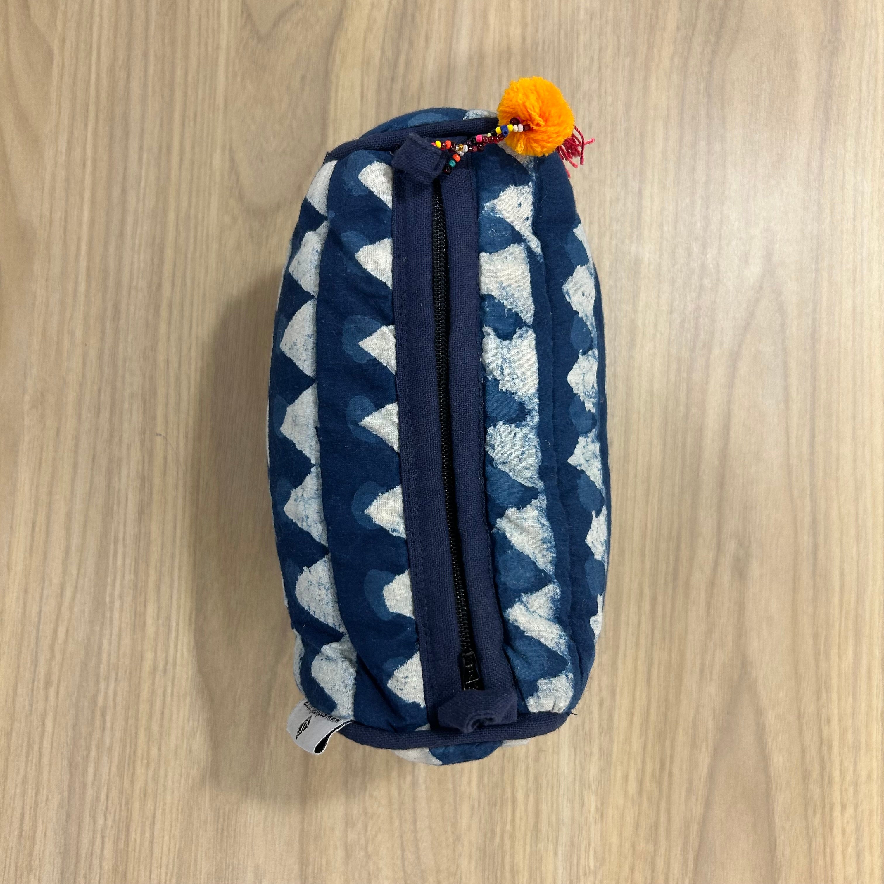 Indigo Printed Cotton Medium Size Quilted Wedding Jewelry Pouch / Cosmetic / Make Up Case Multifunction Storage