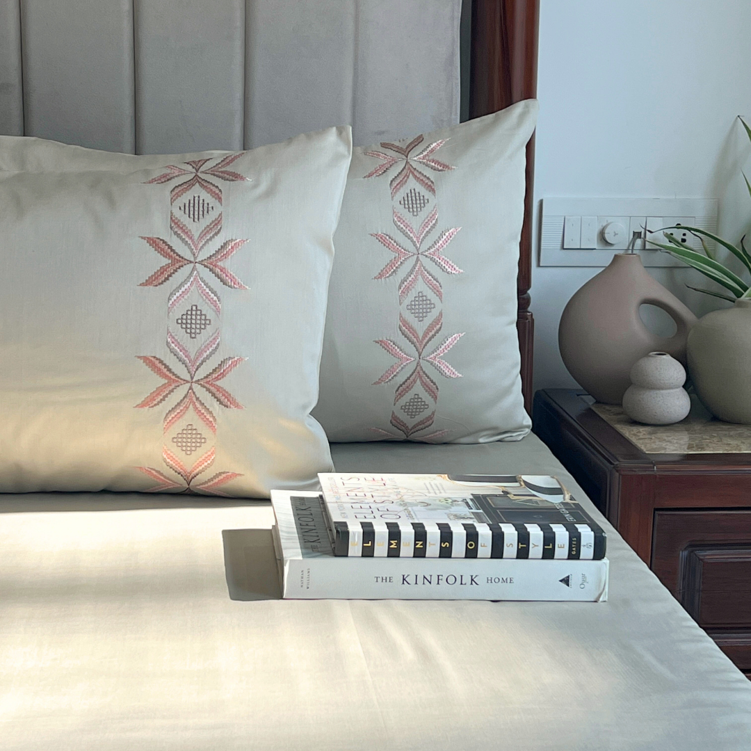 Nadine Beige Embroidered Pillow Covers (Set of 2)
