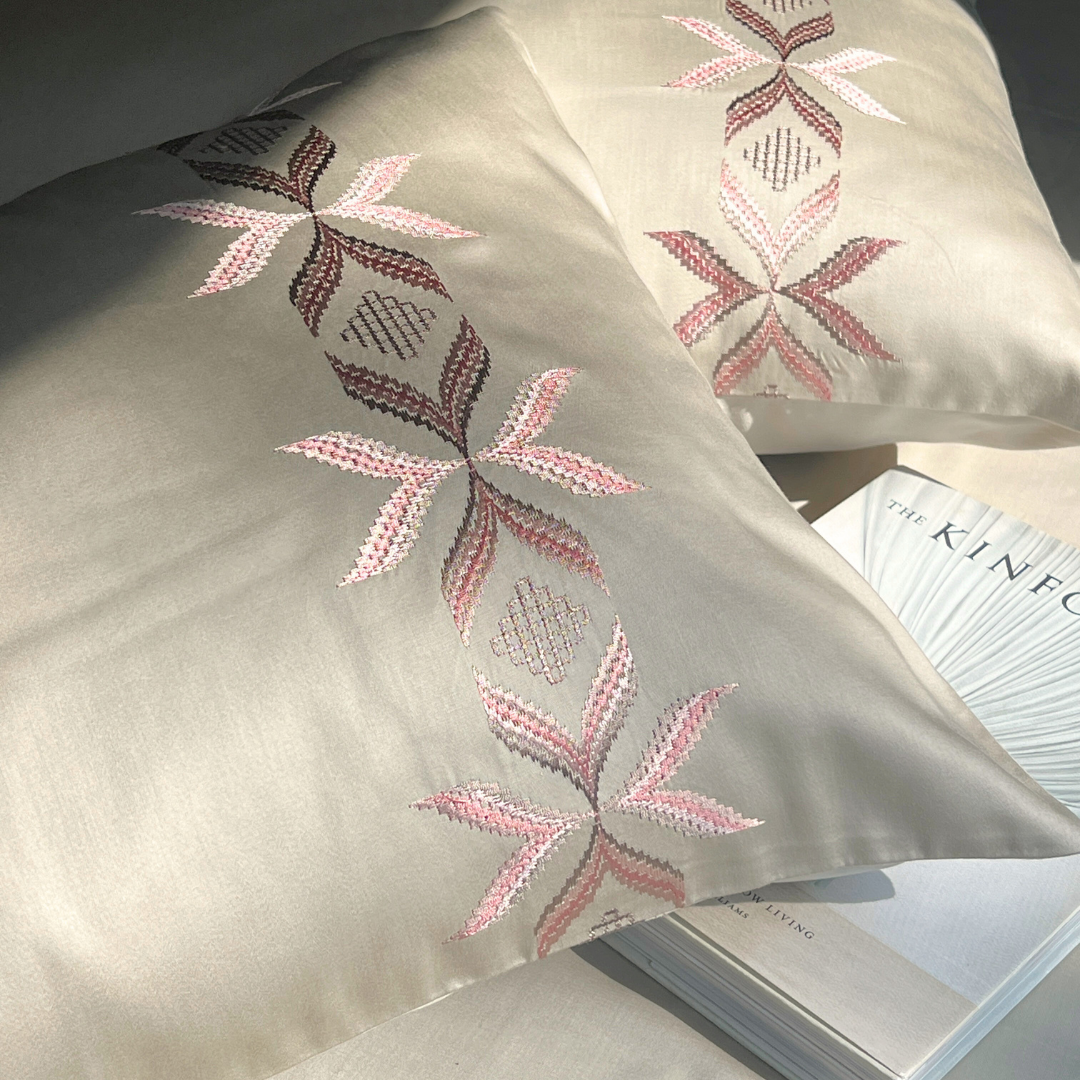 Nadine Beige Embroidered Pillow Covers (Set of 2)