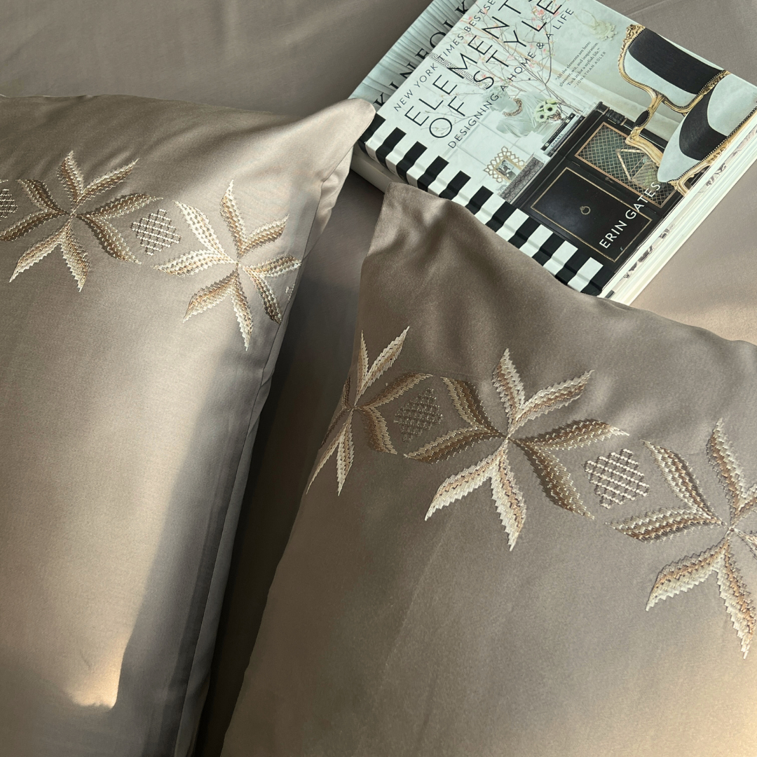 Nadine Mocha Embroidered Pillow Covers (Set of 2)