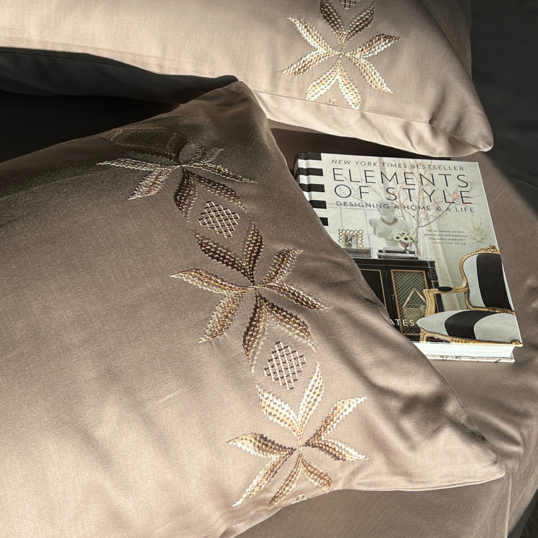 Nadine Mocha Embroidered Pillow Covers (Set of 2)
