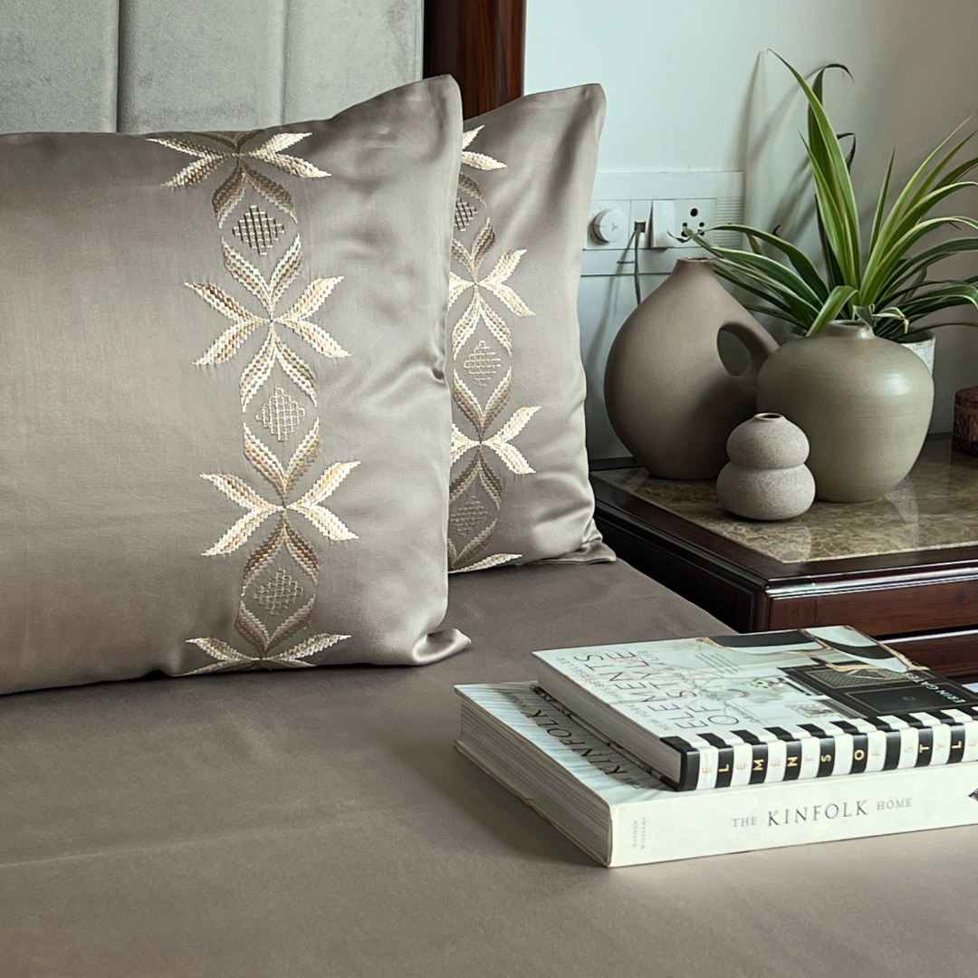 Nadine Mocha Embroidered Pillow Covers (Set of 2)