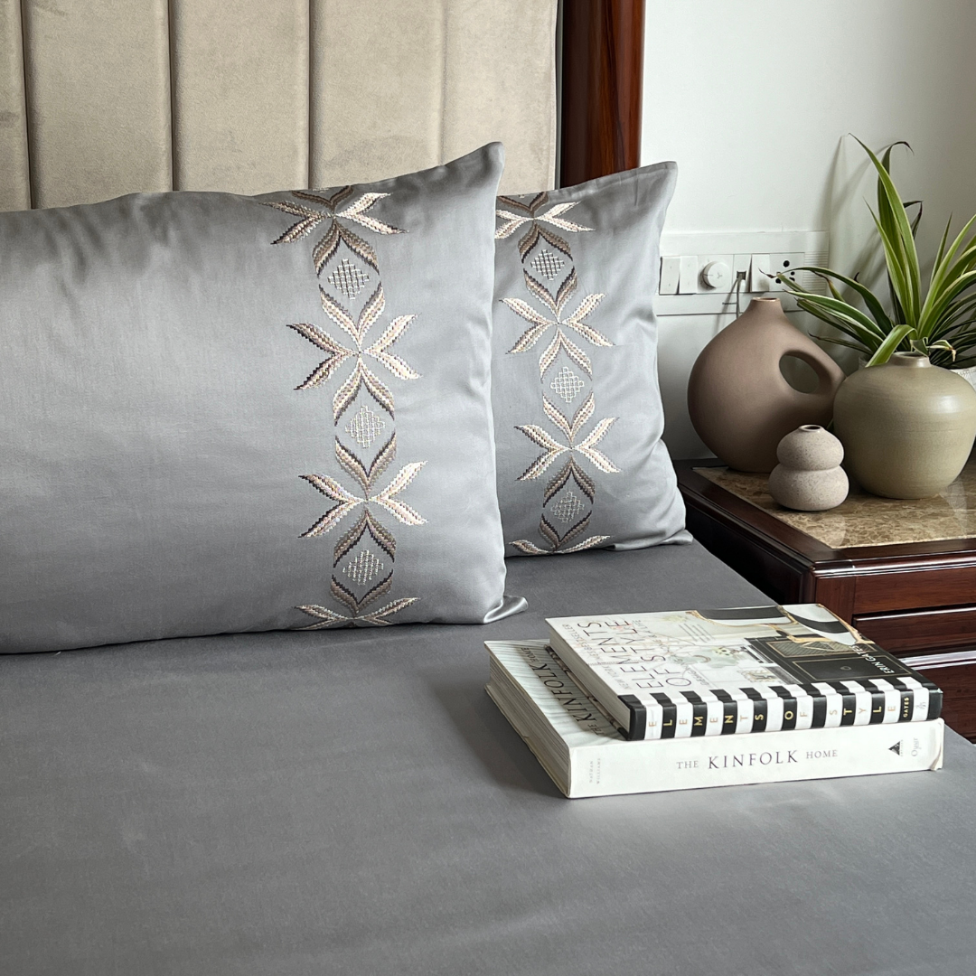 Nadine Slate Embroidered Pillow Covers (Set of 2)