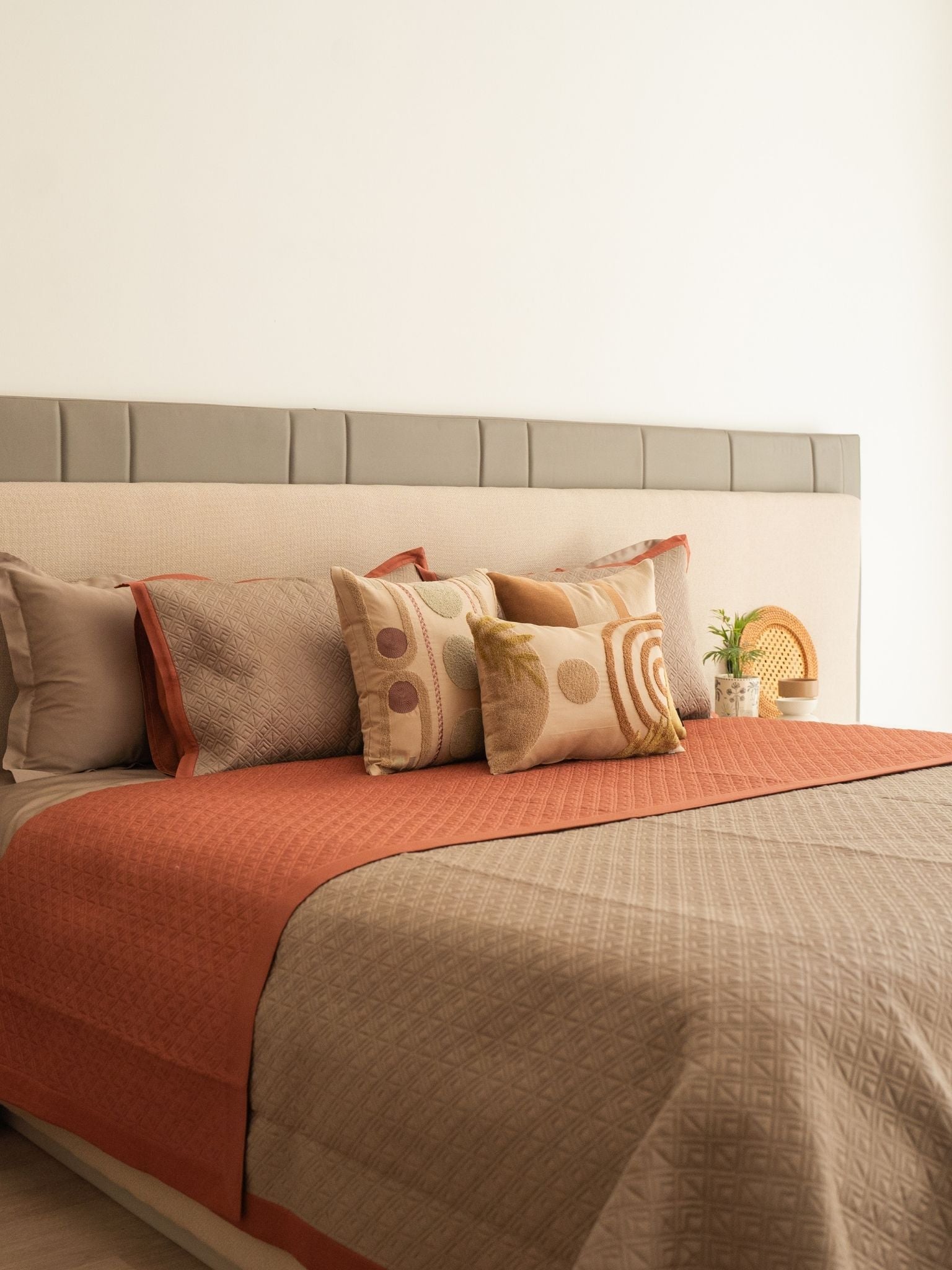 Nadire Mocha and Terracotta 300TC Cotton Bedding Set (10 PC Set)