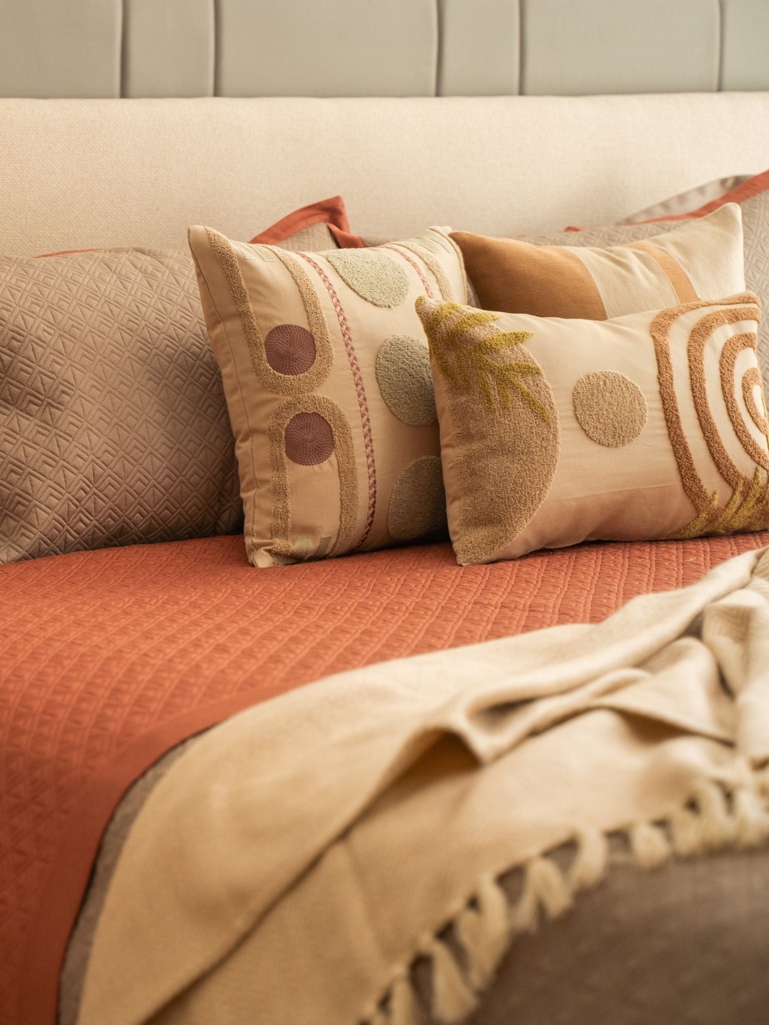 Nadire Mocha and Terracotta 300TC Cotton Bedding Set (10 PC Set)