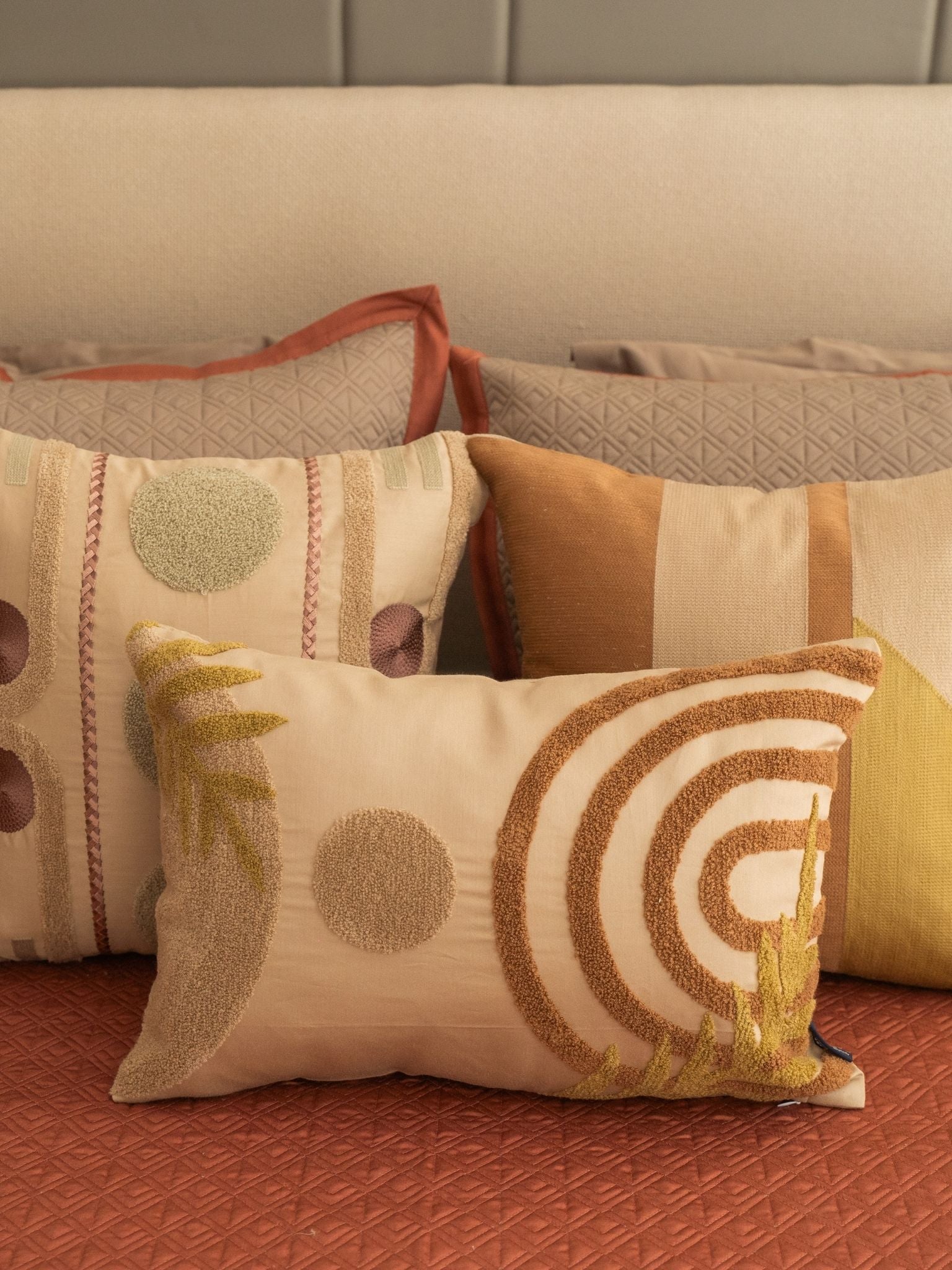 Nadire Mocha and Terracotta 300TC Cotton Bedding Set (10 PC Set)