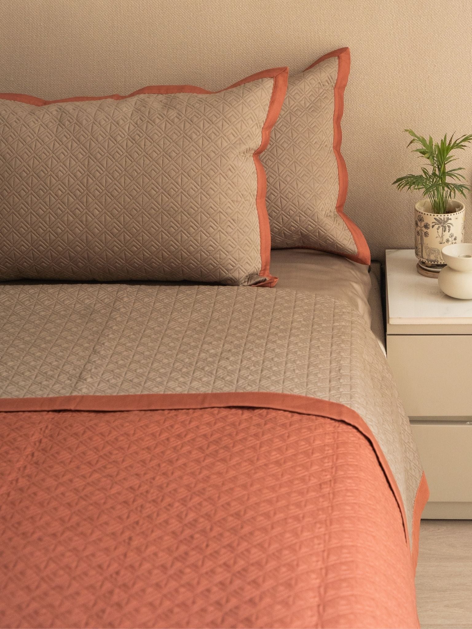 Nadire Mocha and Terracotta Cotton Reversible Bedspread