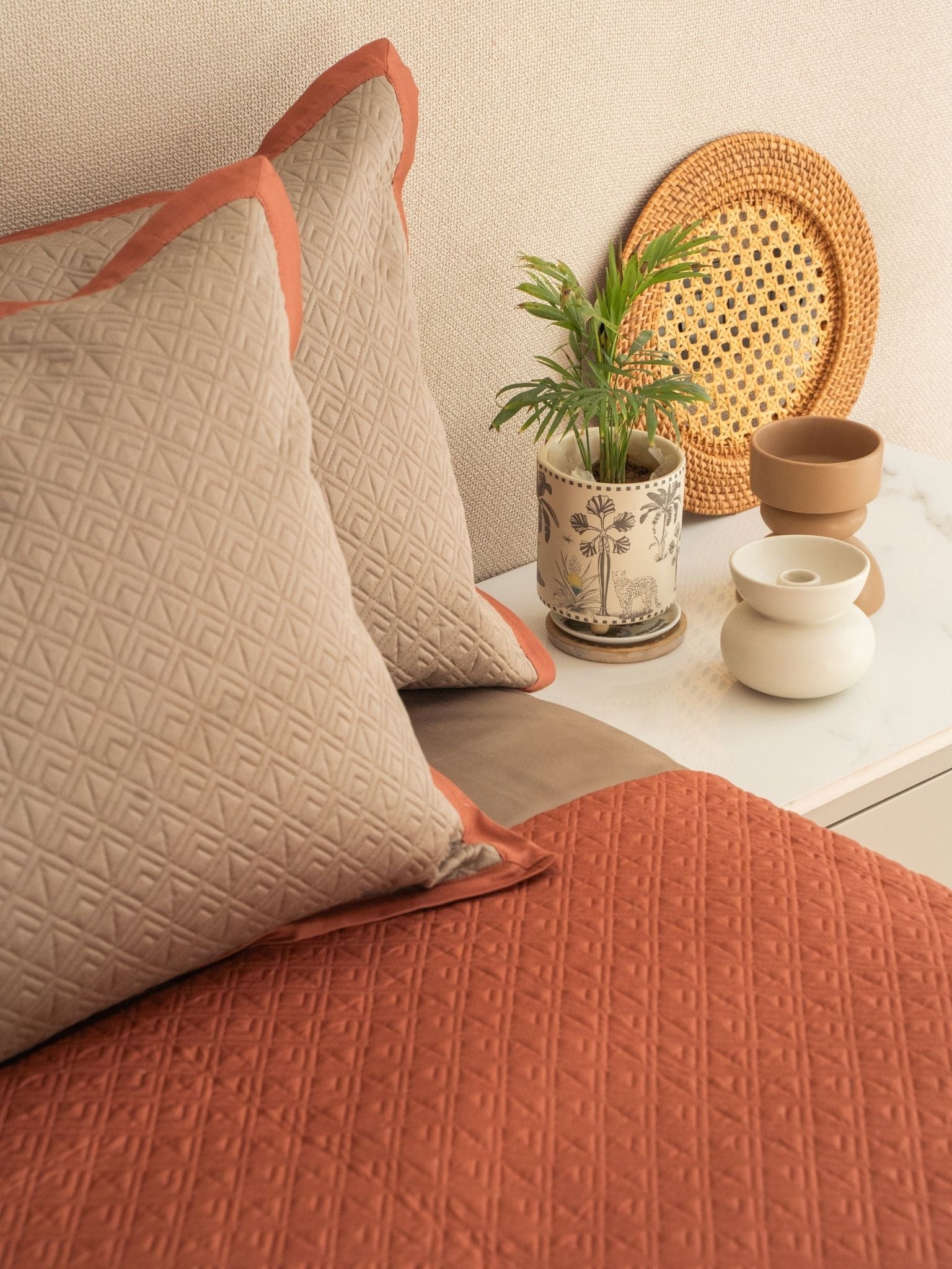 Nadire Mocha and Terracotta Cotton Reversible Bedspread